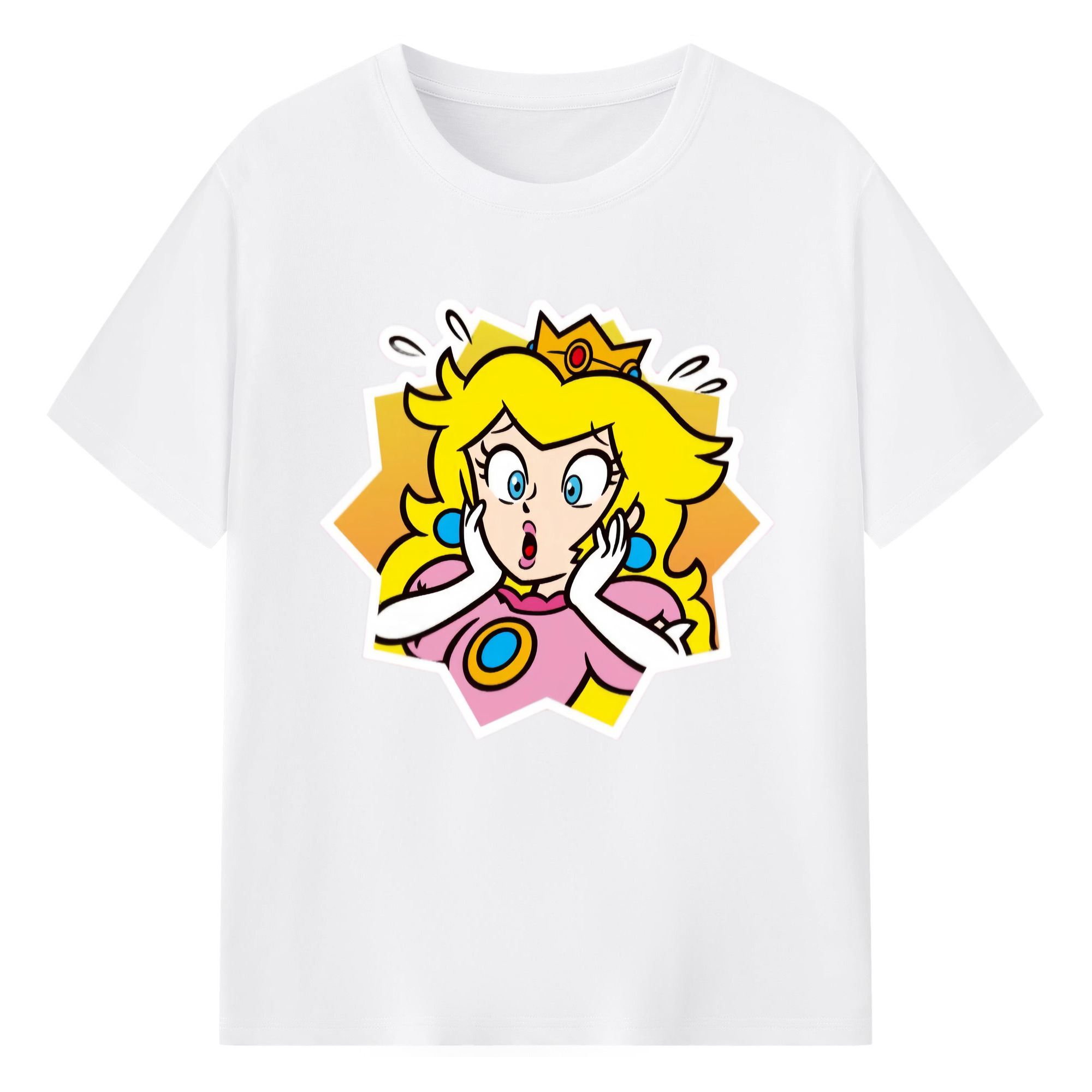 Nintendo princess peach &#039;surprised&#039; t-shirt - 180g Cotton T-Shirt With Front Heat Transfer Print – Soft, Lightweight, Fitted Design – Comfortable Casual Wear For Sports & Everyday Use