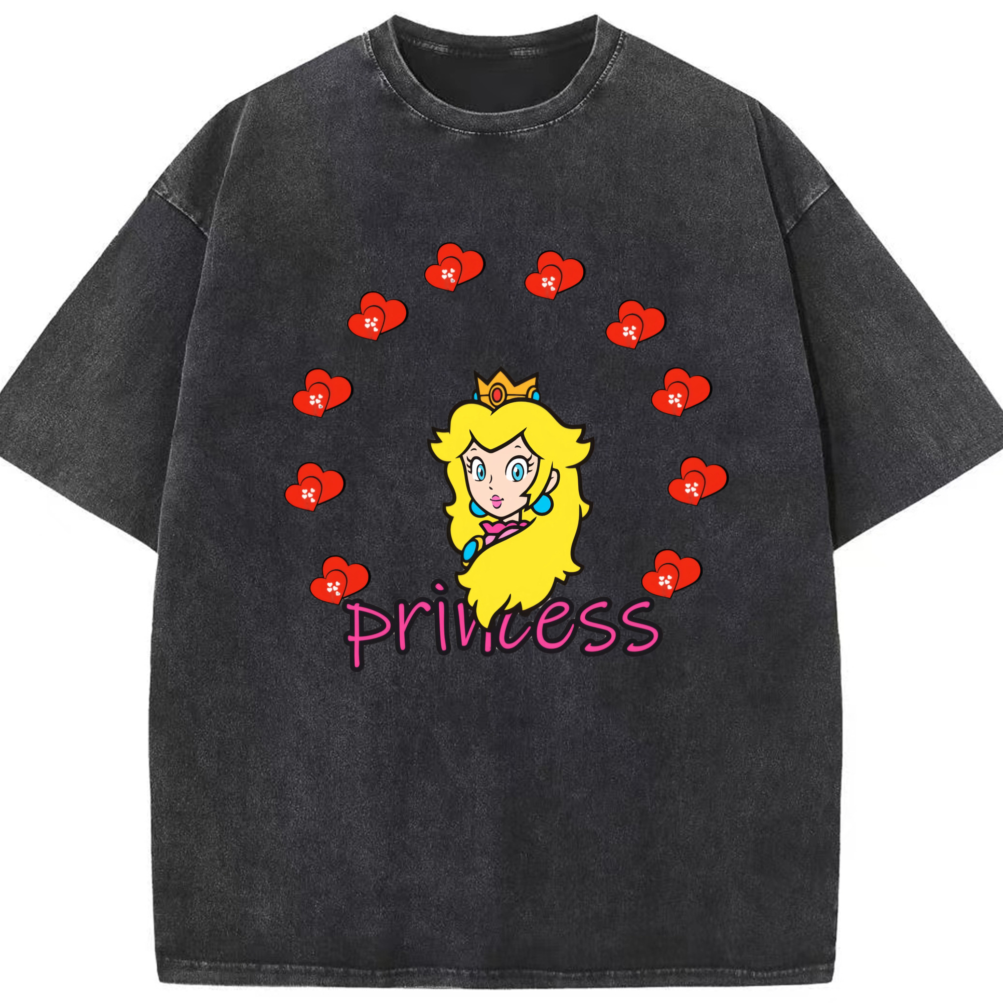 Nintendo princess peach t shirts - Washed Vintage Look 230g Cotton Oversized T-Shirt With Front Heat Transfer Print – Soft, Lightweight, Stylish Fit – Comfortable Casual Wear For Sports & Everyday Use