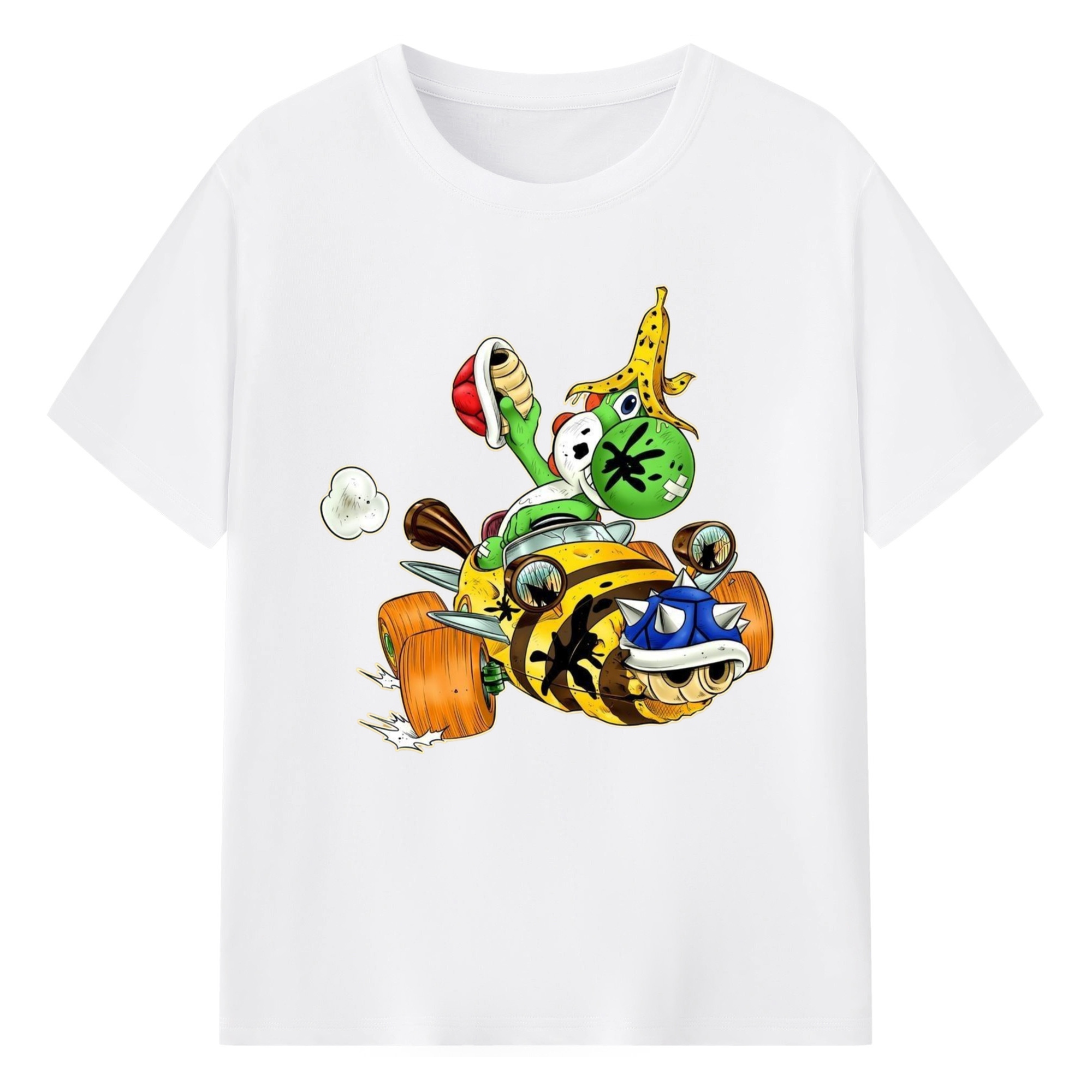 Super Mario Yoshi kart T-shirt - 180g Cotton T-Shirt With Front Heat Transfer Print – Soft, Lightweight, Fitted Design – Comfortable Casual Wear For Sports & Everyday Use