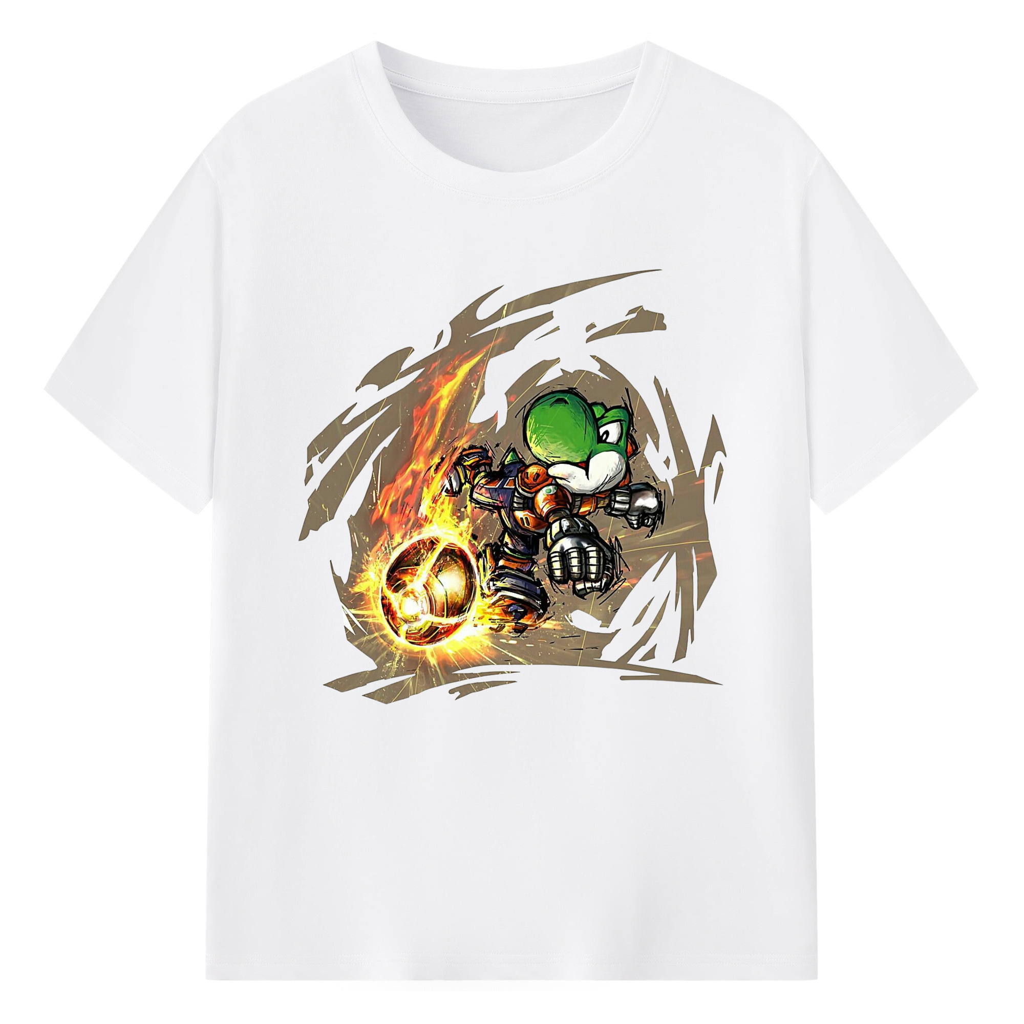 Super Mario Yoshi 'shoot' Painted style T-shirt - 180g Cotton T-Shirt With Front Heat Transfer Print – Soft, Lightweight, Fitted Design – Comfortable Casual Wear For Sports & Everyday Use