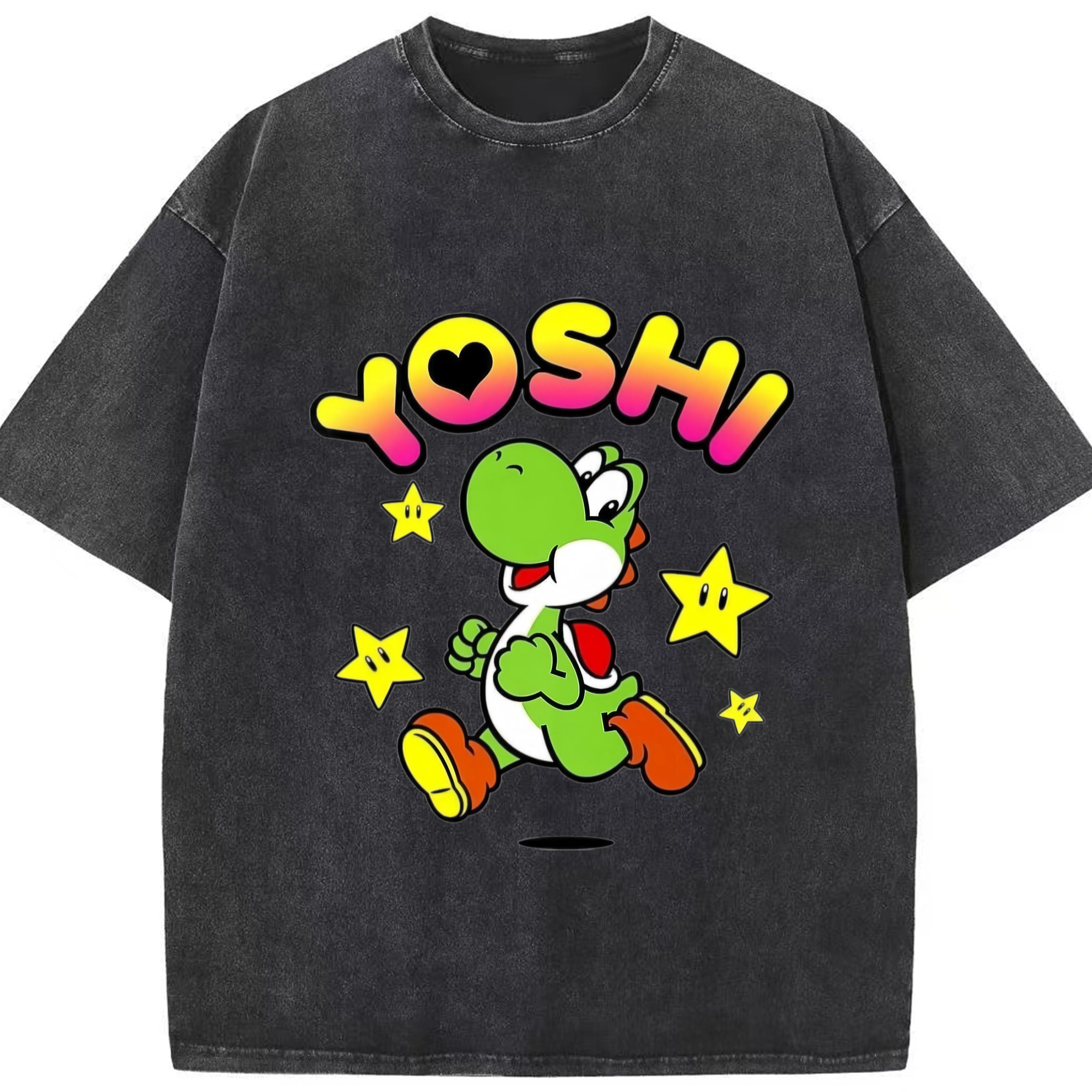 Nintendo Yoshi Painted style Tee - Washed Vintage Look 230g Cotton Oversized T-Shirt With Front Heat Transfer Print – Soft, Lightweight, Stylish Fit – Comfortable Casual Wear For Sports & Everyday Use