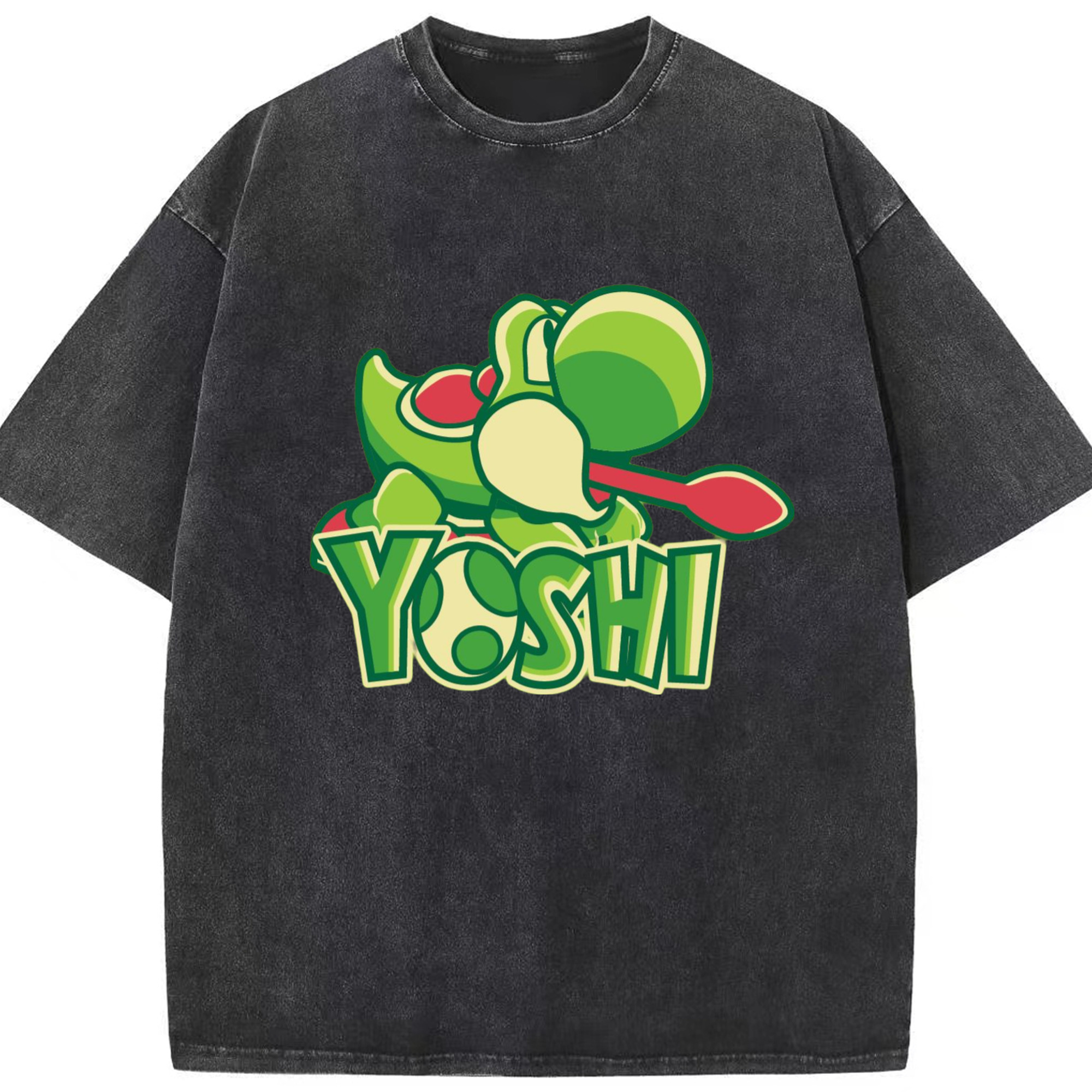 Super Mario Yoshi Painted style T-shirt - Washed Vintage Look 230g Cotton Oversized T-Shirt With Front Heat Transfer Print – Soft, Lightweight, Stylish Fit – Comfortable Casual Wear For Sports & Everyday Use
