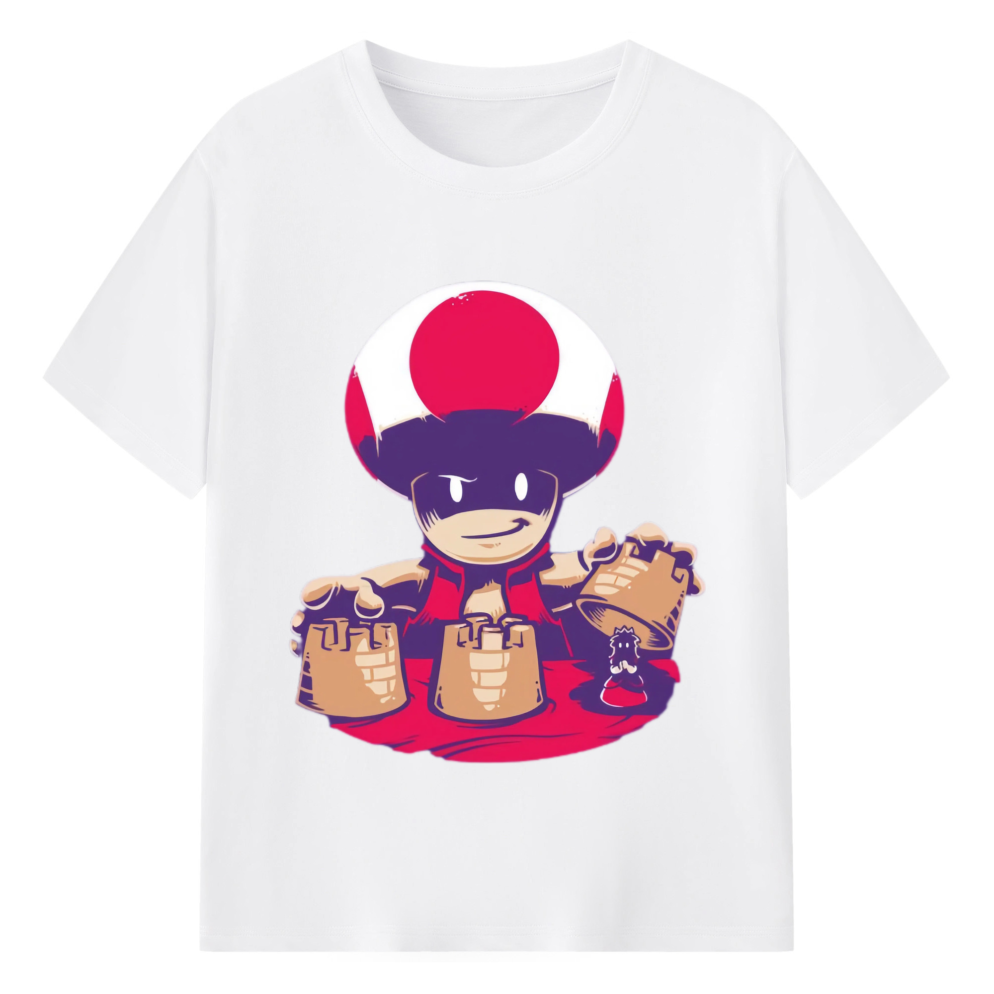 Super mario  red toad t shirt - 180g Cotton T-Shirt With Front Heat Transfer Print – Soft, Lightweight, Fitted Design – Comfortable Casual Wear For Sports & Everyday Use