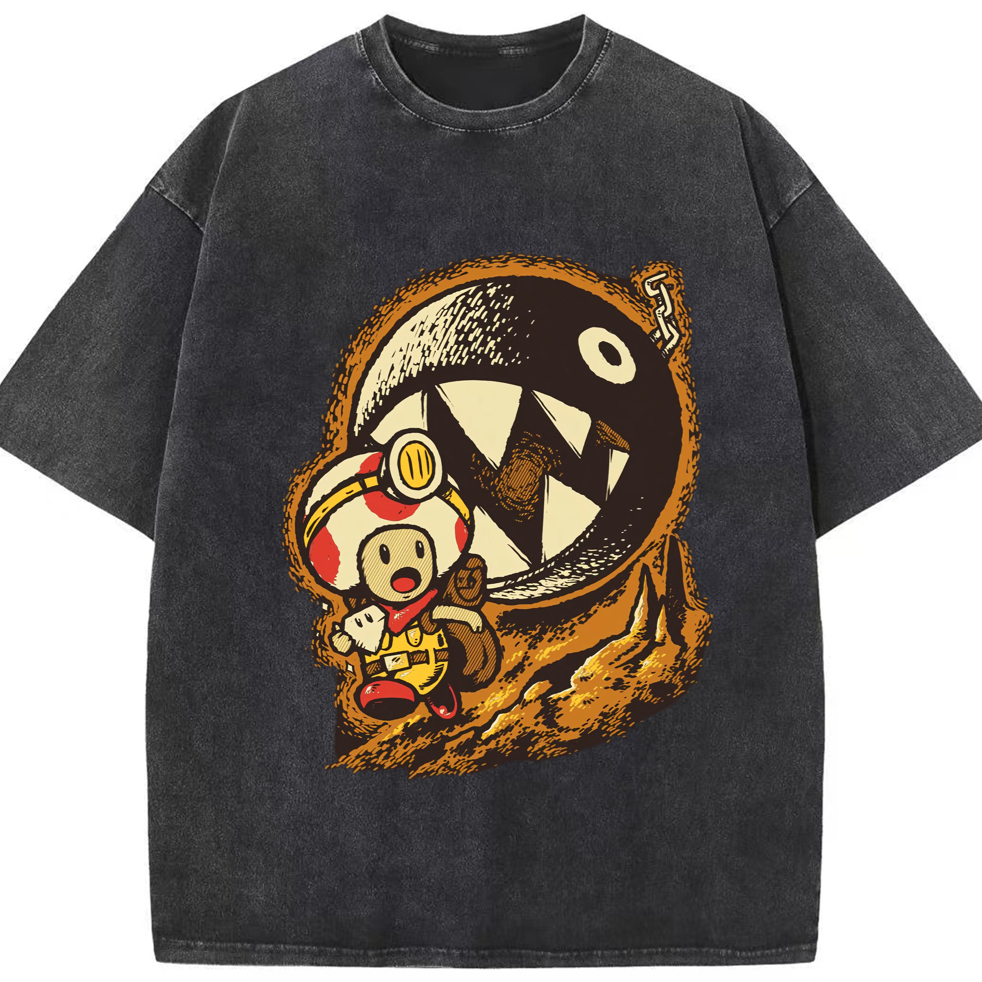 Nintendo Red Toad t-Shirt - Washed Vintage Look 230g Cotton Oversized T-Shirt With Front Heat Transfer Print – Soft, Lightweight, Stylish Fit – Comfortable Casual Wear For Sports & Everyday Use
