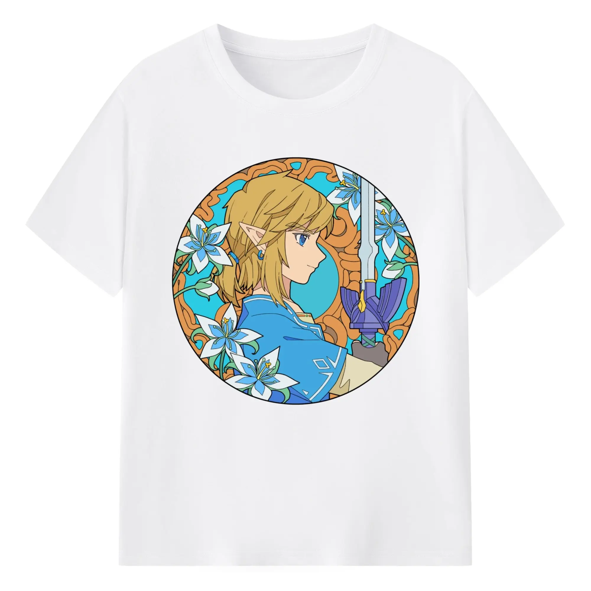 The Legend of Zelda Link painting icon shirt - 180g Cotton T-Shirt With Front Heat Transfer Print – Soft, Lightweight, Fitted Design – Comfortable Casual Wear For Sports & Everyday Use