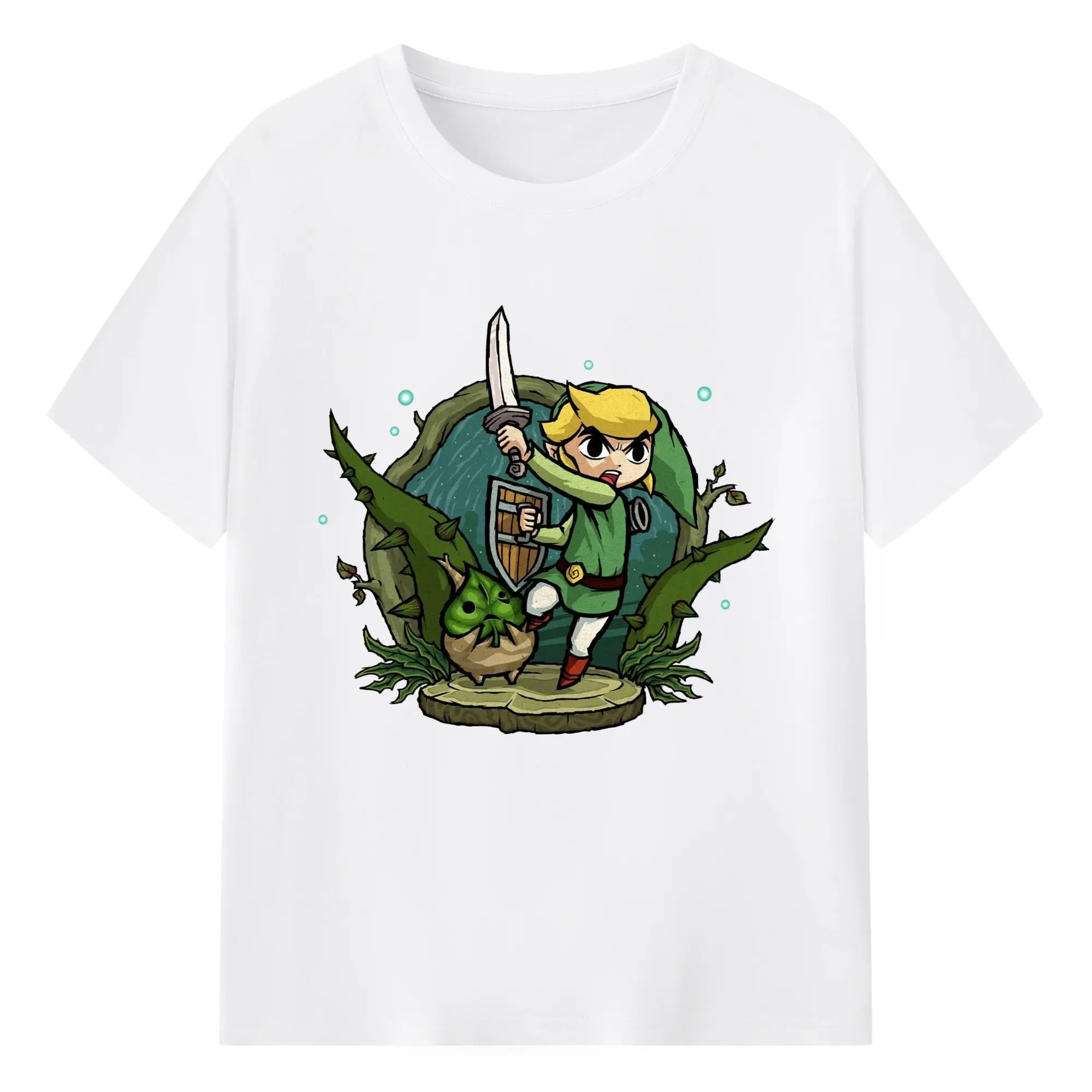 The Legend of Zelda Link retro painting shirt - 180g Cotton T-Shirt With Front Heat Transfer Print – Soft, Lightweight, Fitted Design – Comfortable Casual Wear For Sports & Everyday Use