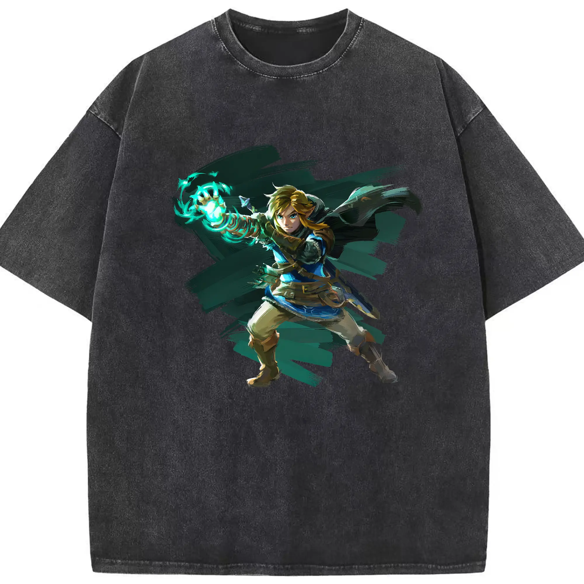 Men&#039;s The Legend of Zelda Link tee - Washed Vintage Look 230g Cotton Oversized T-Shirt With Front Heat Transfer Print – Soft, Lightweight, Stylish Fit – Comfortable Casual Wear For Sports & Everyday Use