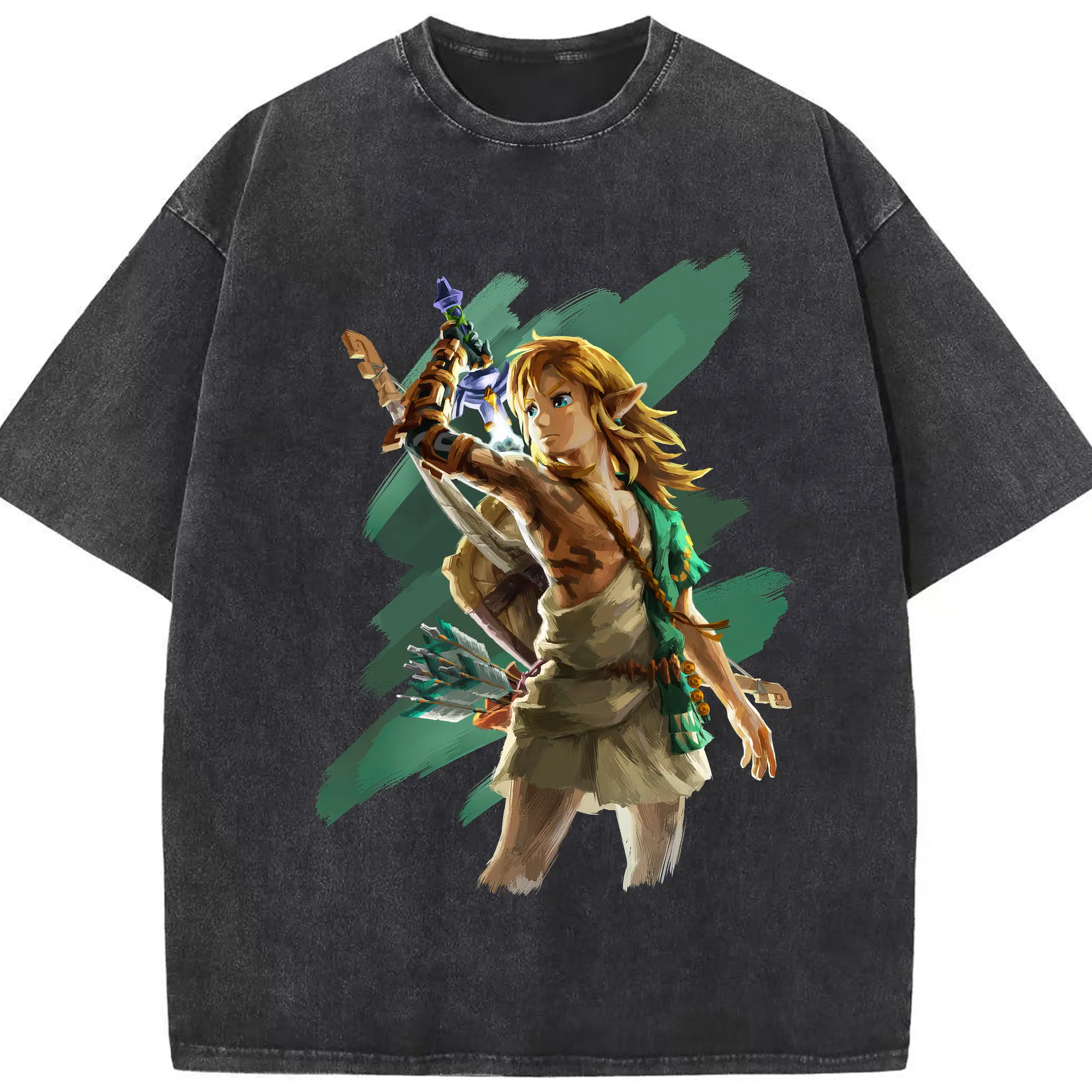 Men&#039;s The Legend of Zelda Link t-shirt - Washed Vintage Look 230g Cotton Oversized T-Shirt With Front Heat Transfer Print – Soft, Lightweight, Stylish Fit – Comfortable Casual Wear For Sports & Everyday Use