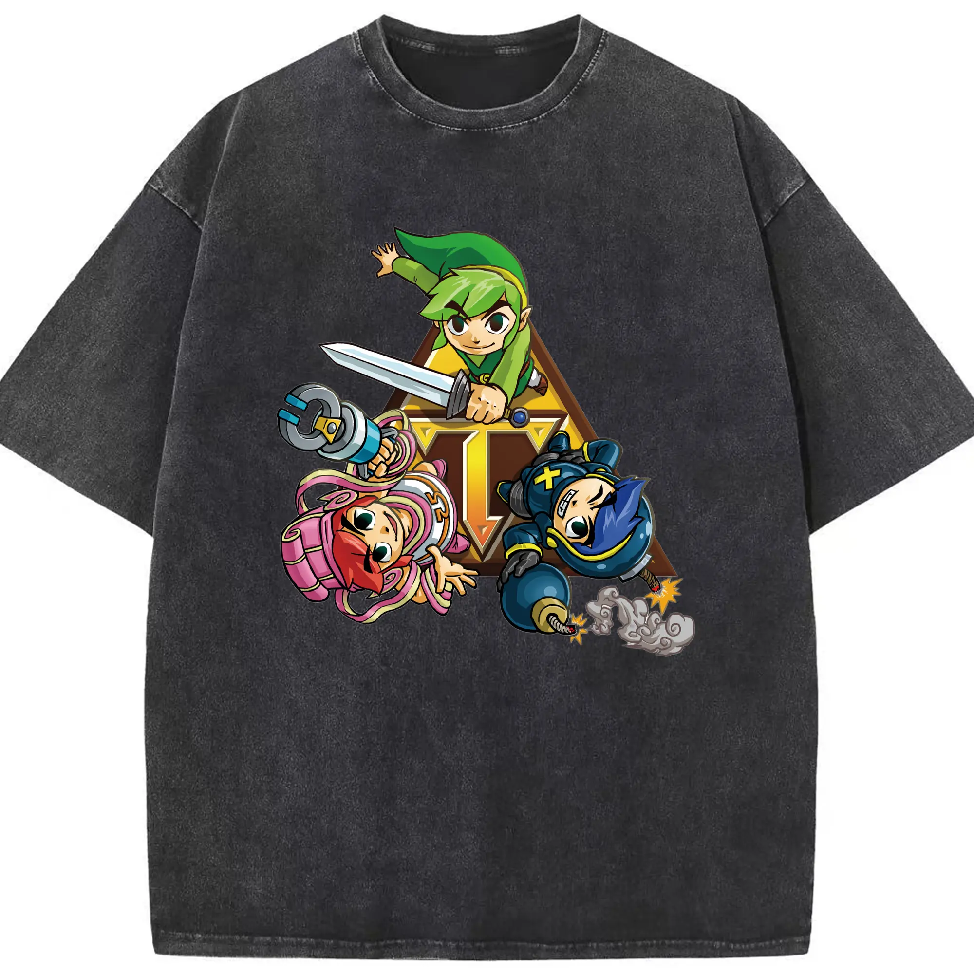 The Legend of Zelda Link and friends shirt - Washed Vintage Look 230g Cotton Oversized T-Shirt With Front Heat Transfer Print – Soft, Lightweight, Stylish Fit – Comfortable Casual Wear For Sports & Everyday Use