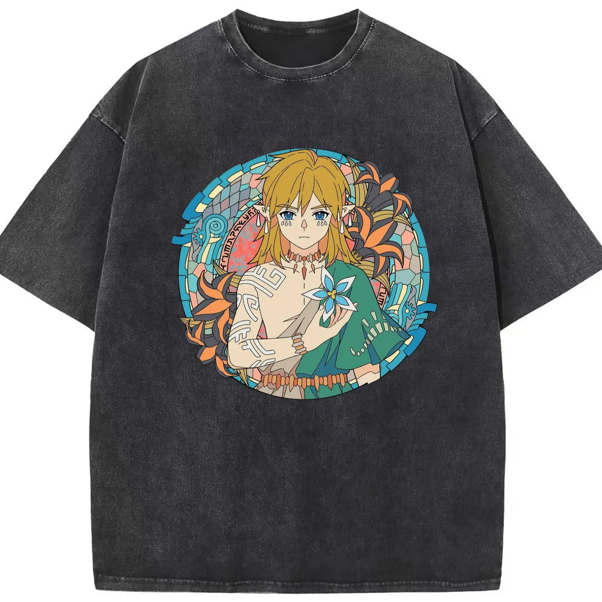 The Legend of Zelda Link art shirt - Washed Vintage Look 230g Cotton Oversized T-Shirt With Front Heat Transfer Print – Soft, Lightweight, Stylish Fit – Comfortable Casual Wear For Sports & Everyday Use