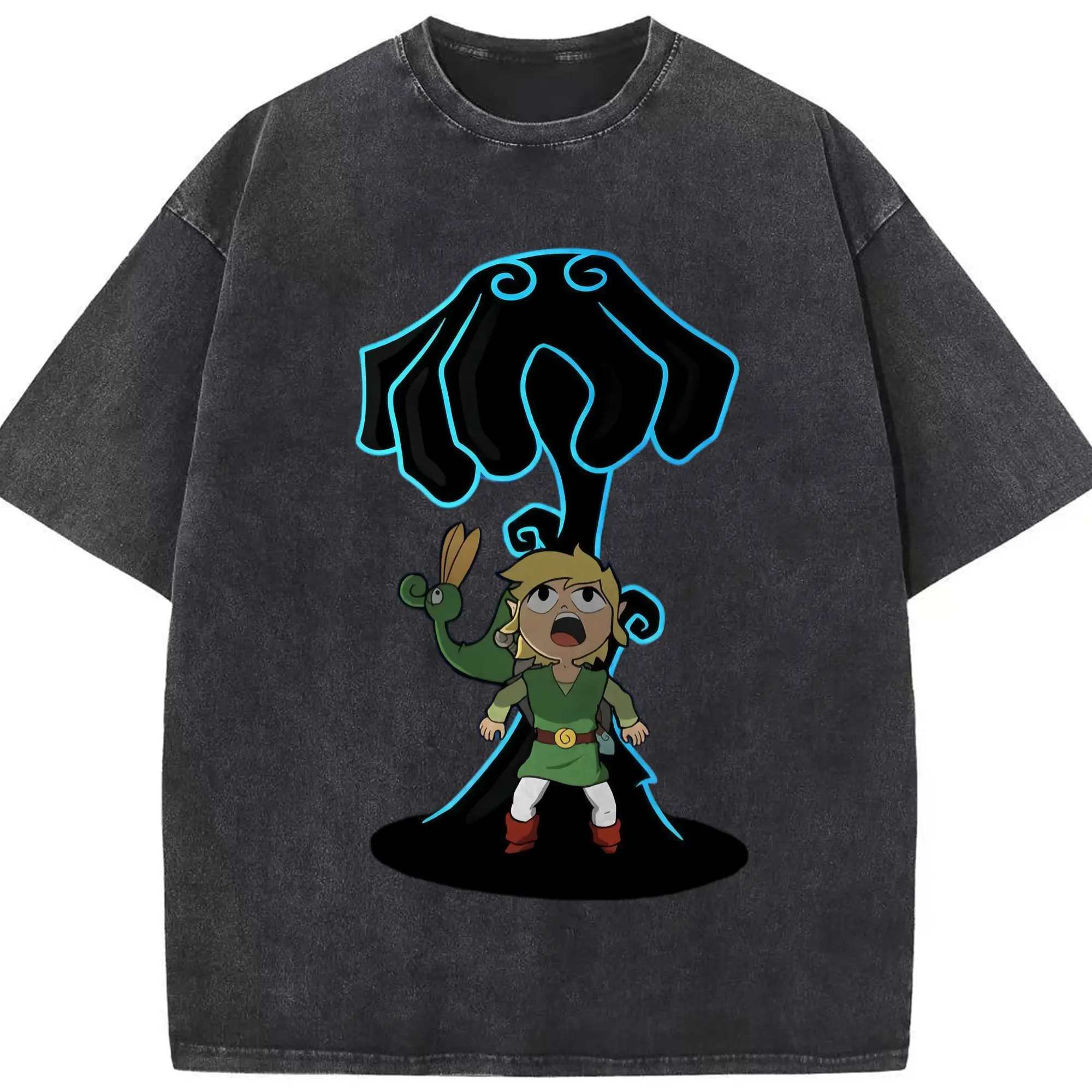 The legend of zelda link graphic t-shirt - Washed Vintage Look 230g Cotton Oversized T-Shirt With Front Heat Transfer Print – Soft, Lightweight, Stylish Fit – Comfortable Casual Wear For Sports & Everyday Use