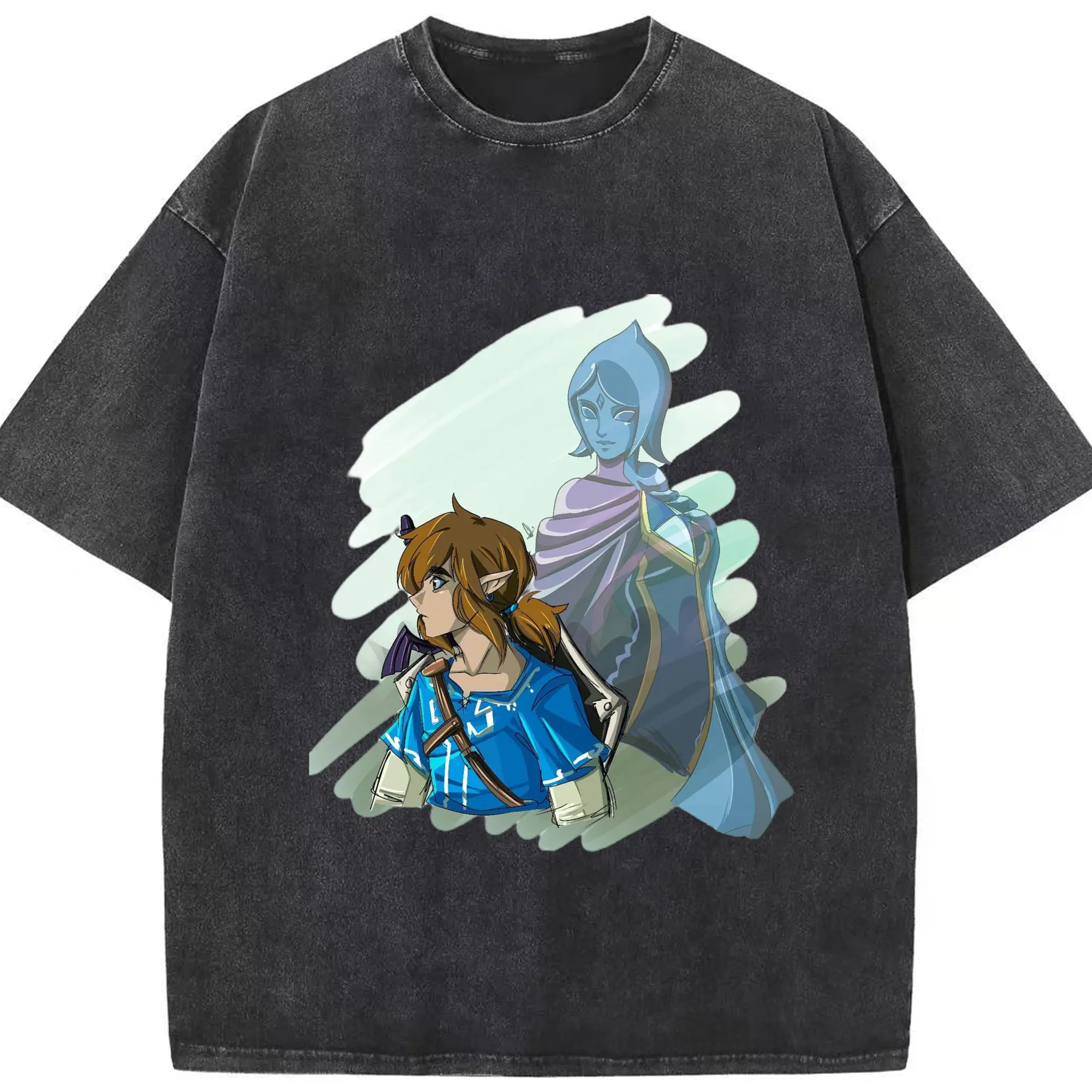 The Legend of Zelda Link painting tee - Washed Vintage Look 230g Cotton Oversized T-Shirt With Front Heat Transfer Print – Soft, Lightweight, Stylish Fit – Comfortable Casual Wear For Sports & Everyday Use