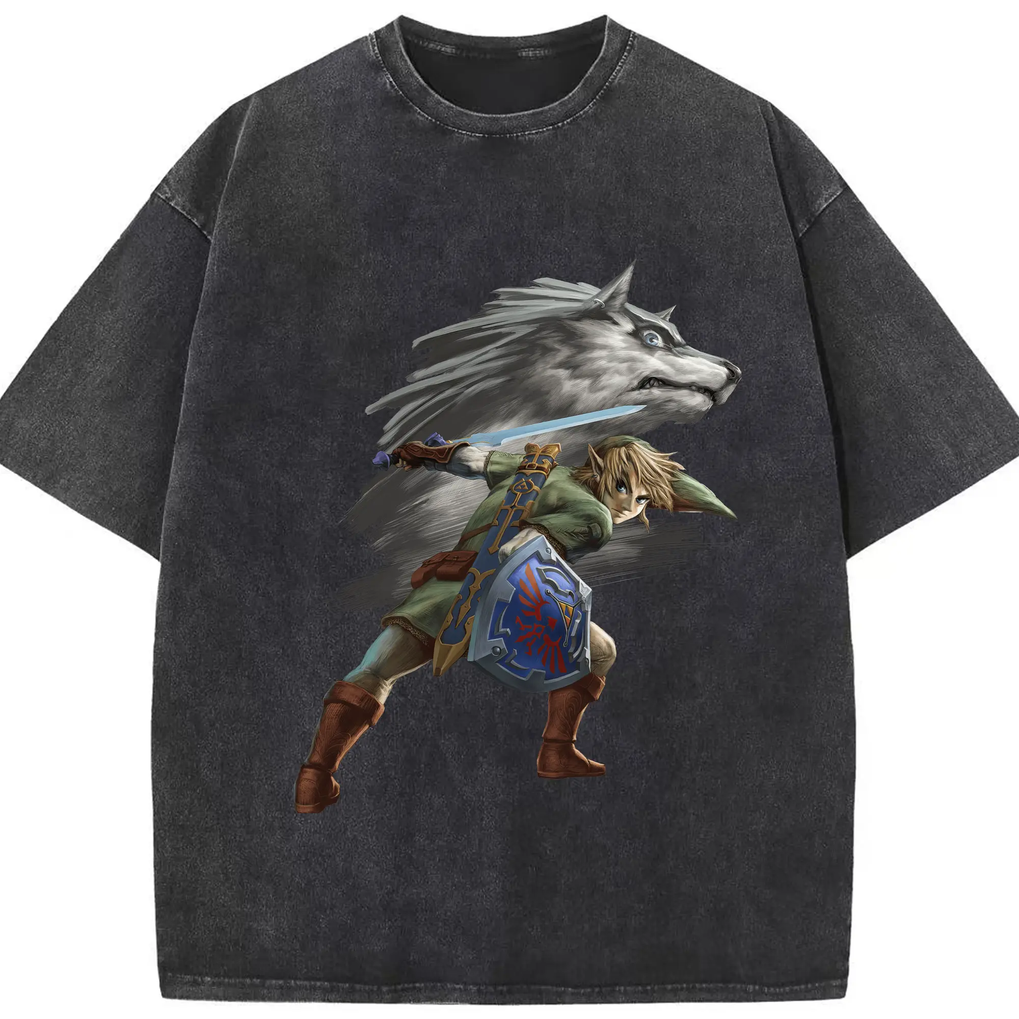The Legend of Zelda Link painting t-shirt - Washed Vintage Look 230g Cotton Oversized T-Shirt With Front Heat Transfer Print – Soft, Lightweight, Stylish Fit – Comfortable Casual Wear For Sports & Everyday Use