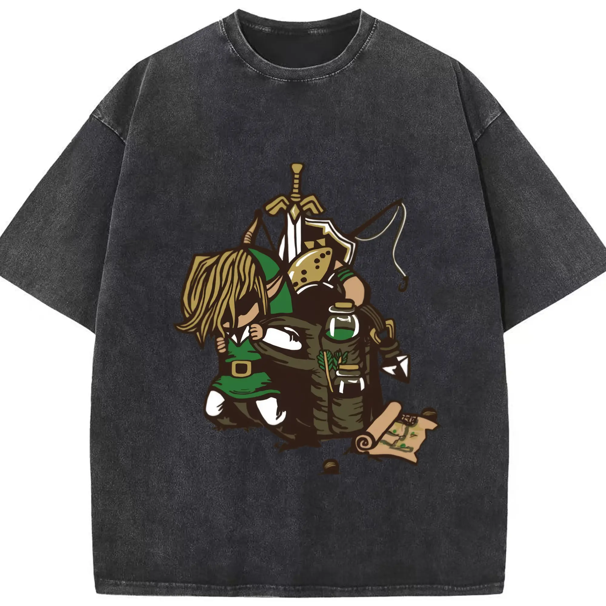 Vintage the legend of zelda link graphic shirt​ - Washed Vintage Look 230g Cotton Oversized T-Shirt With Front Heat Transfer Print – Soft, Lightweight, Stylish Fit – Comfortable Casual Wear For Sports & Everyday Use