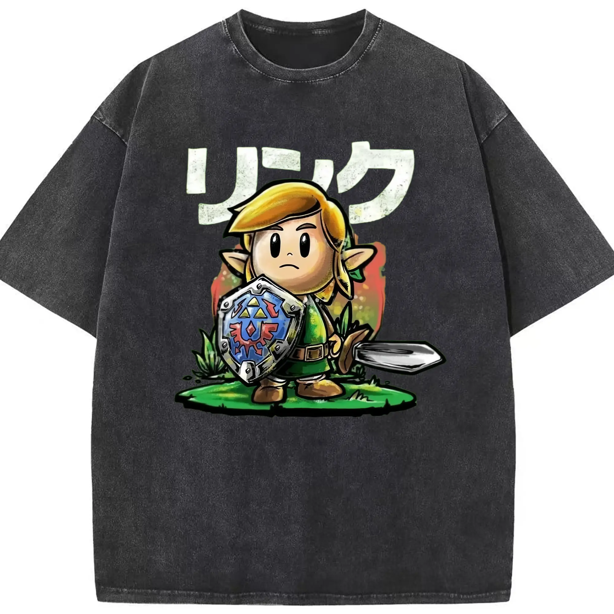 Vintage the legend of zelda link tee - Washed Vintage Look 230g Cotton Oversized T-Shirt With Front Heat Transfer Print – Soft, Lightweight, Stylish Fit – Comfortable Casual Wear For Sports & Everyday Use