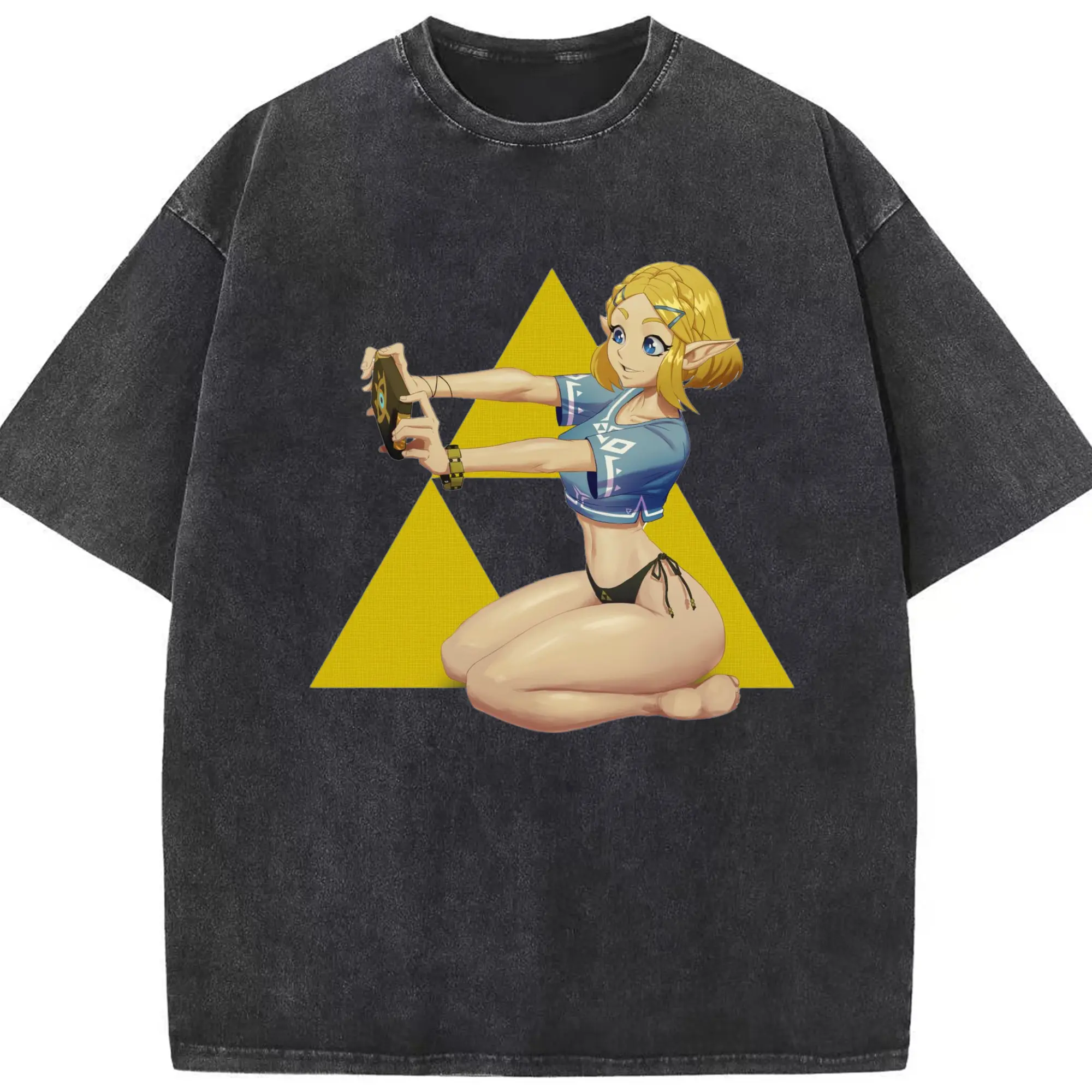 Men's the legend of zelda Princess Zelda tee - Washed Vintage Look 230g Cotton Oversized T-Shirt With Front Heat Transfer Print – Soft, Lightweight, Stylish Fit – Comfortable Casual Wear For Sports & Everyday Use