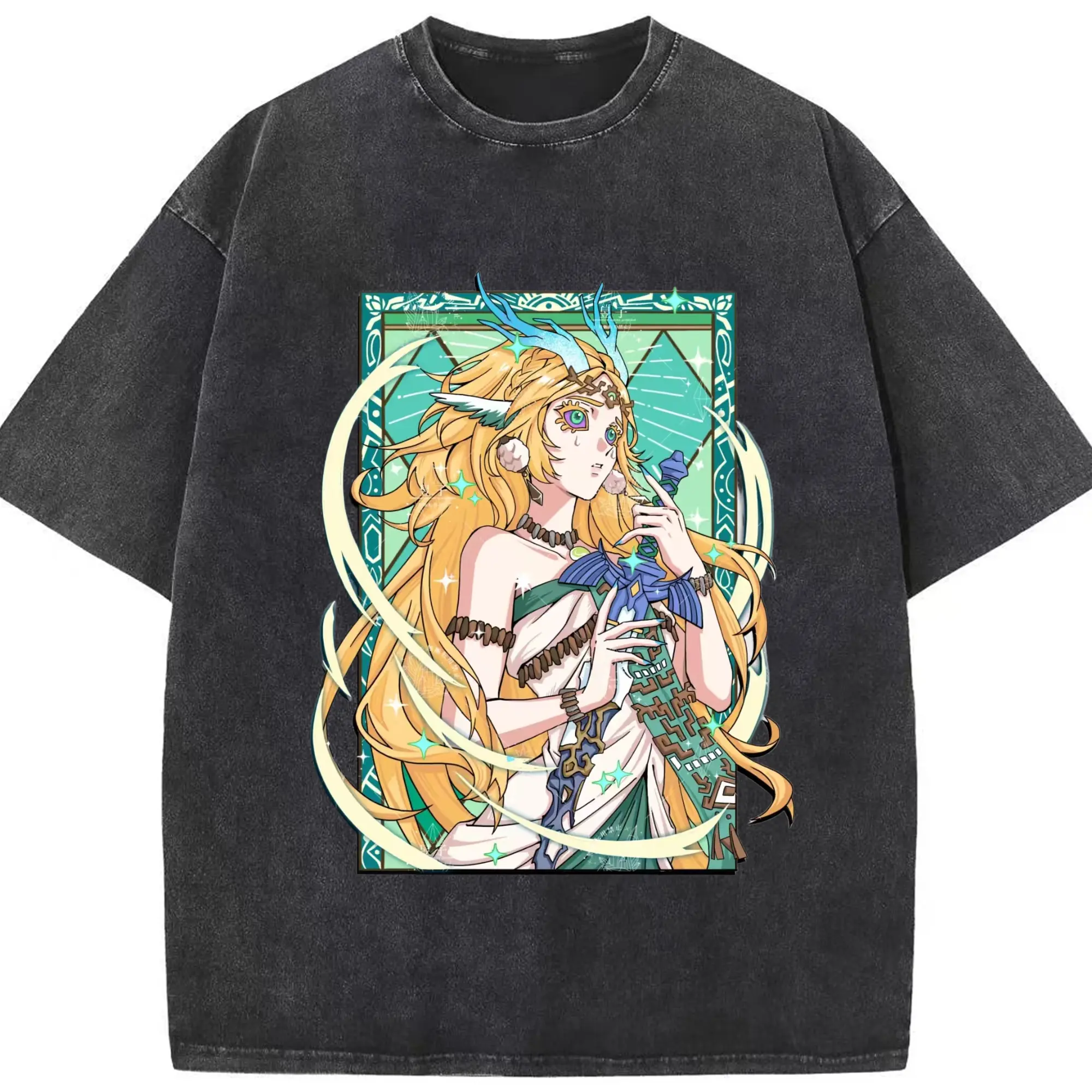 Men's the legend of zelda Princess Zelda t-shirt​ - Washed Vintage Look 230g Cotton Oversized T-Shirt With Front Heat Transfer Print – Soft, Lightweight, Stylish Fit – Comfortable Casual Wear For Sports & Everyday Use