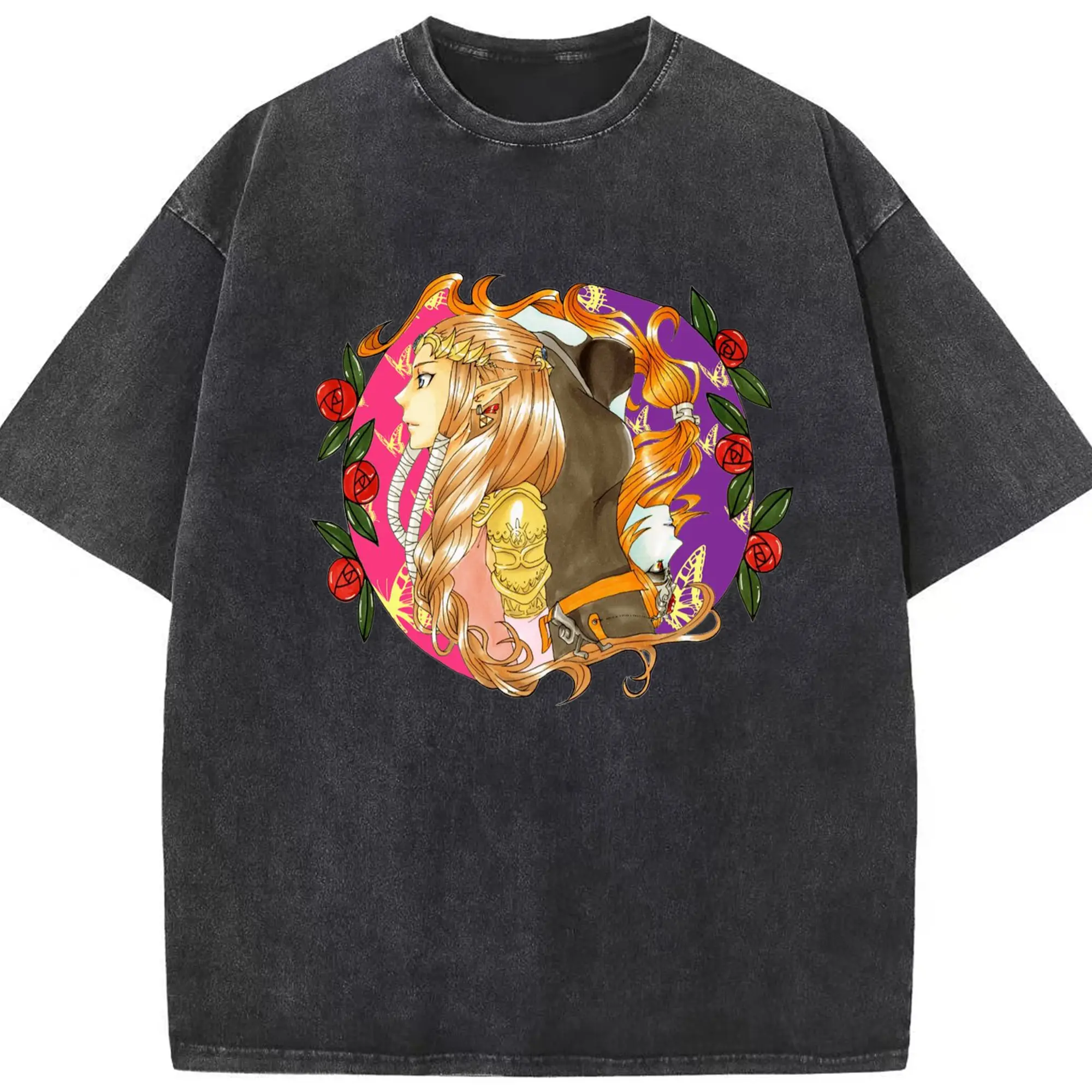 Retro the legend of zelda Princess Zelda shirt​ - Washed Vintage Look 230g Cotton Oversized T-Shirt With Front Heat Transfer Print – Soft, Lightweight, Stylish Fit – Comfortable Casual Wear For Sports & Everyday Use