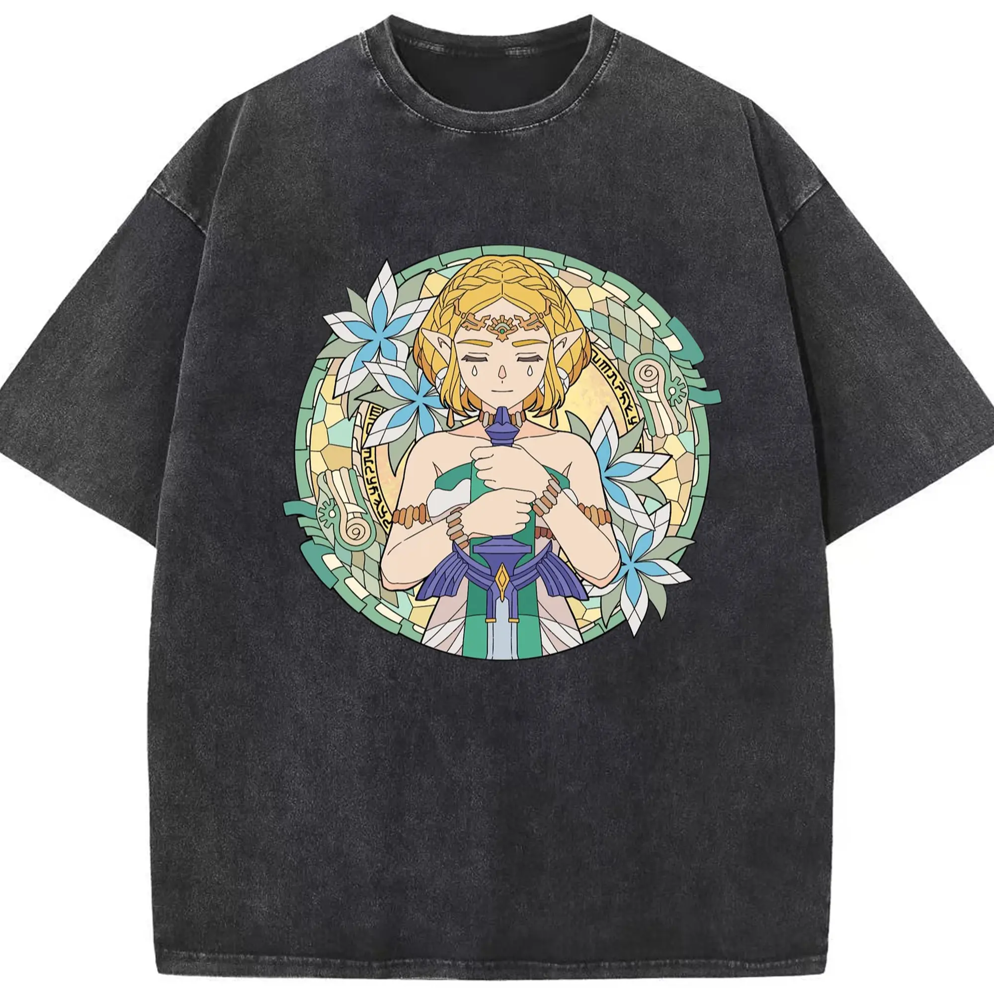 The legend of zelda Princess Zelda art shirt​ - Washed Vintage Look 230g Cotton Oversized T-Shirt With Front Heat Transfer Print – Soft, Lightweight, Stylish Fit – Comfortable Casual Wear For Sports & Everyday Use