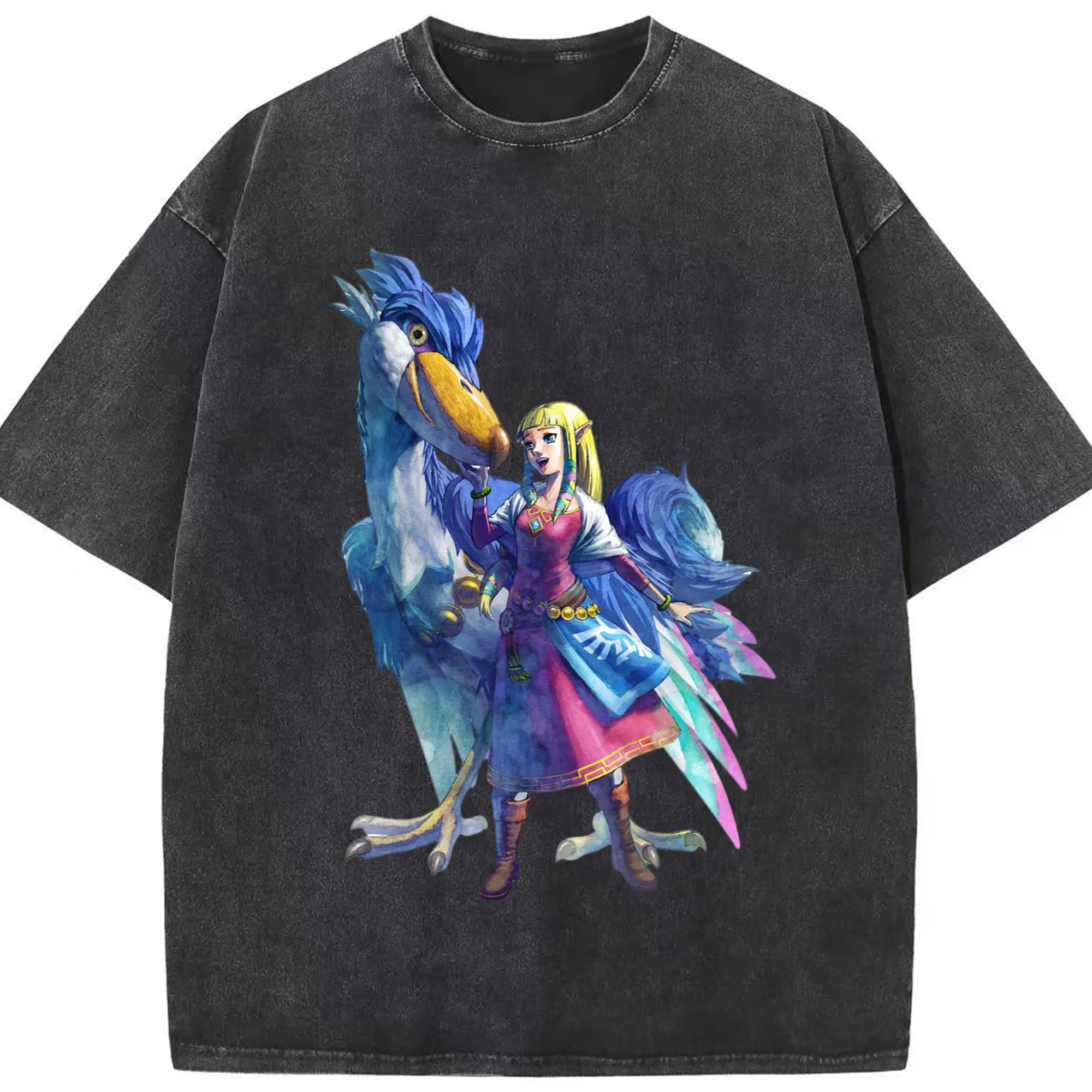 The legend of zelda Princess Zelda graphic shirt​ - Washed Vintage Look 230g Cotton Oversized T-Shirt With Front Heat Transfer Print – Soft, Lightweight, Stylish Fit – Comfortable Casual Wear For Sports & Everyday Use