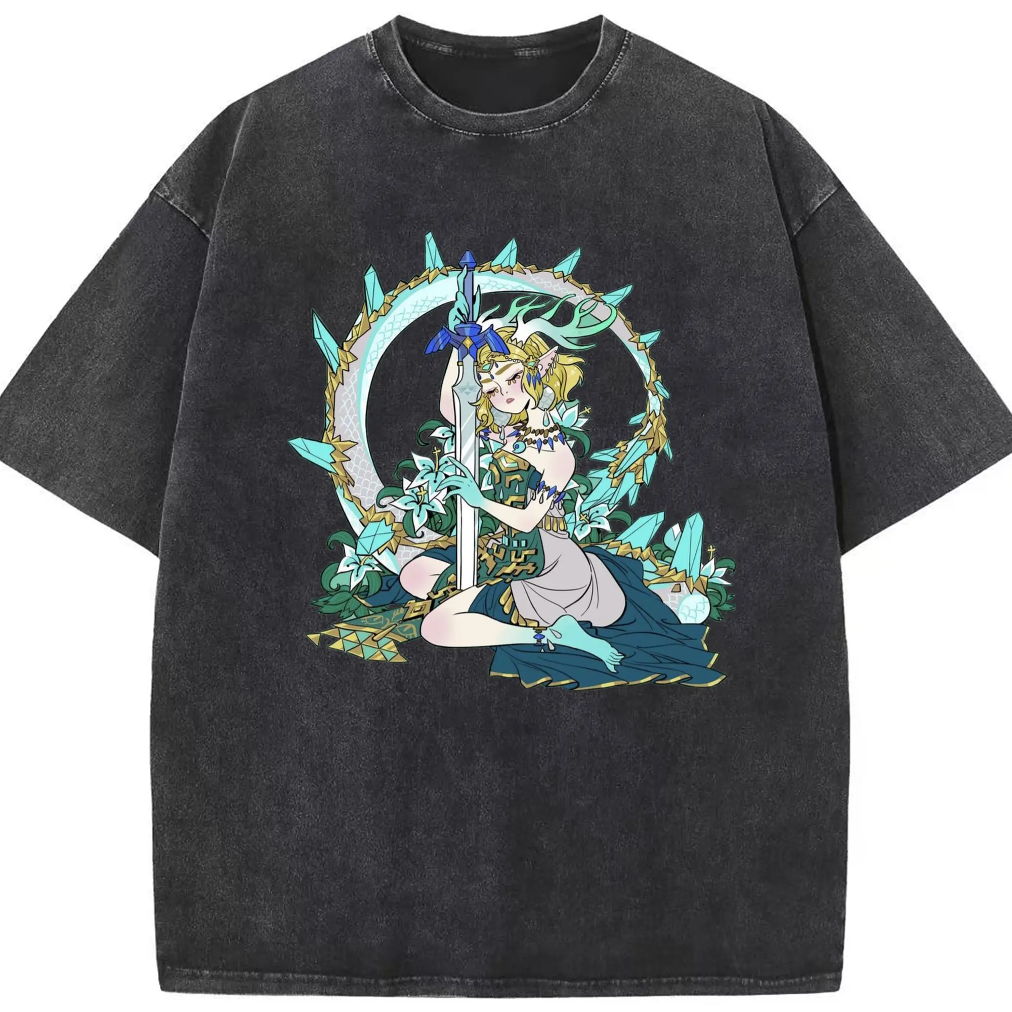 The legend of zelda Princess Zelda shirt​ - Washed Vintage Look 230g Cotton Oversized T-Shirt With Front Heat Transfer Print – Soft, Lightweight, Stylish Fit – Comfortable Casual Wear For Sports & Everyday Use