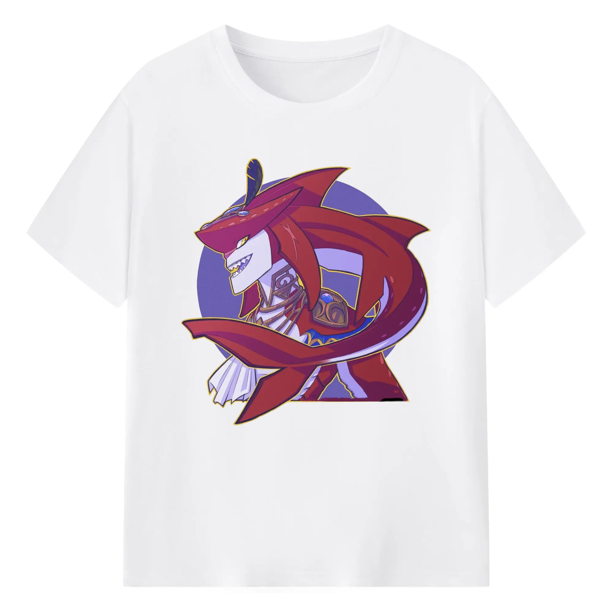 Legend of Zelda Prince Sidon Design  Tee - 180g Cotton T-Shirt With Front Heat Transfer Print – Soft, Lightweight, Fitted Design – Comfortable Casual Wear For Sports & Everyday Use