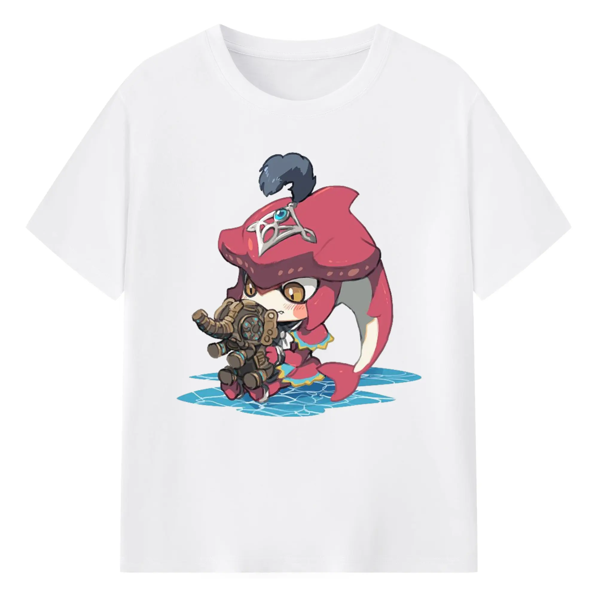 The legend of zelda Sidon cartoon graphic tee - 180g Cotton T-Shirt With Front Heat Transfer Print – Soft, Lightweight, Fitted Design – Comfortable Casual Wear For Sports & Everyday Use