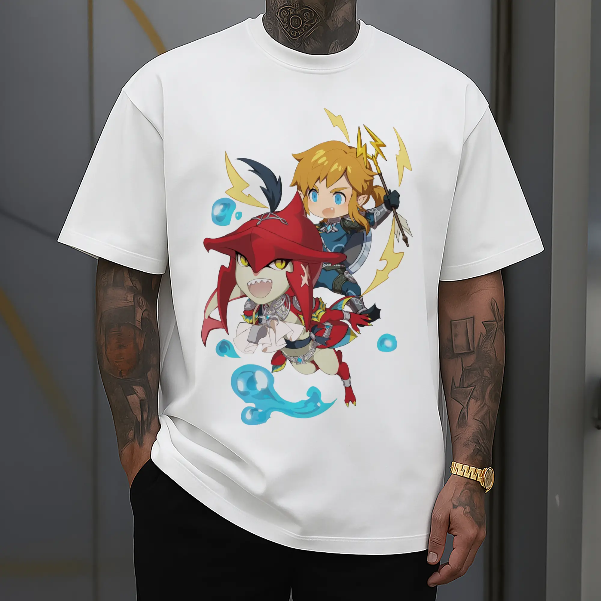 the legend of zelda Sidon and link t-shirt