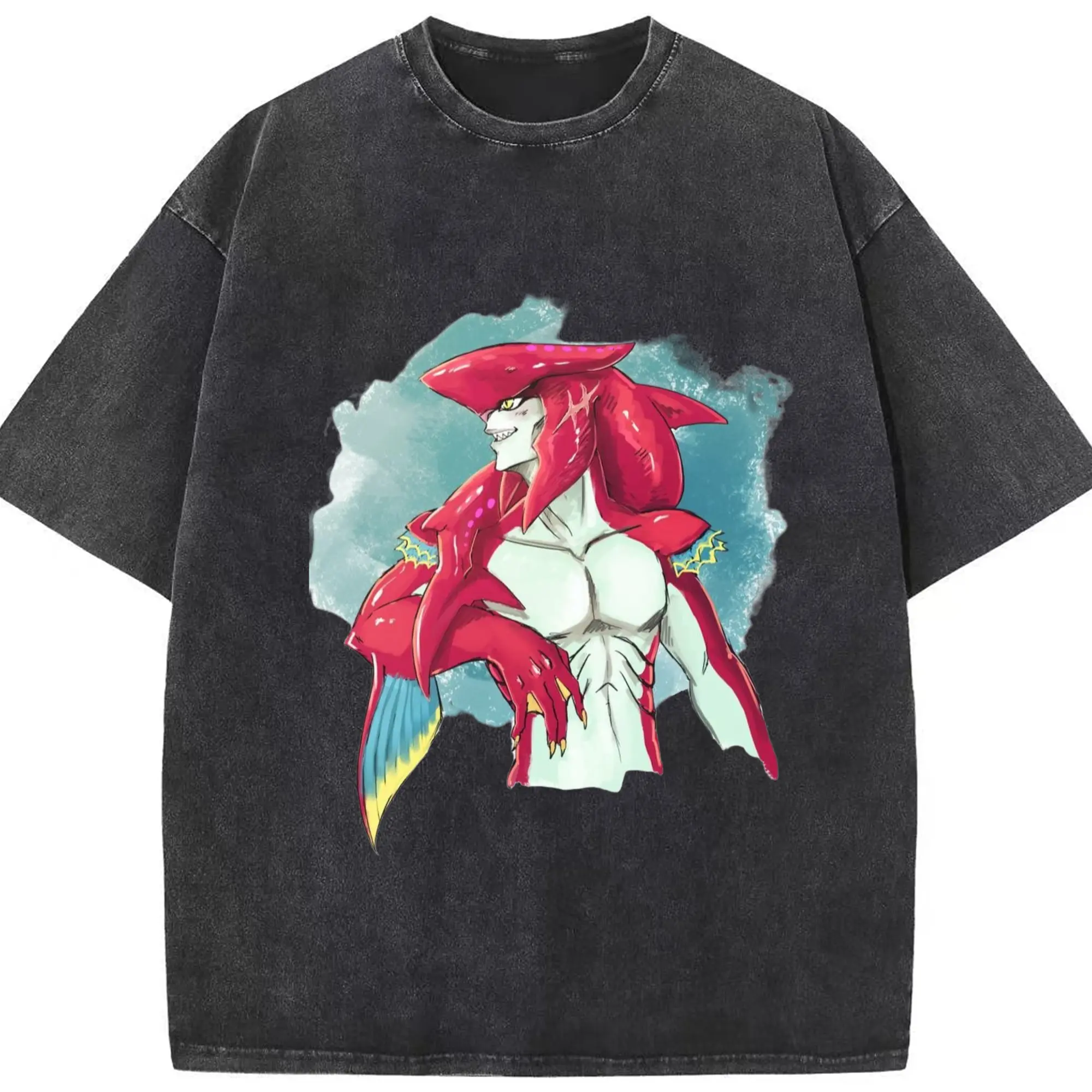 The legend of zelda Sidon t-shirt​ - Washed Vintage Look 230g Cotton Oversized T-Shirt With Front Heat Transfer Print – Soft, Lightweight, Stylish Fit – Comfortable Casual Wear For Sports & Everyday Use