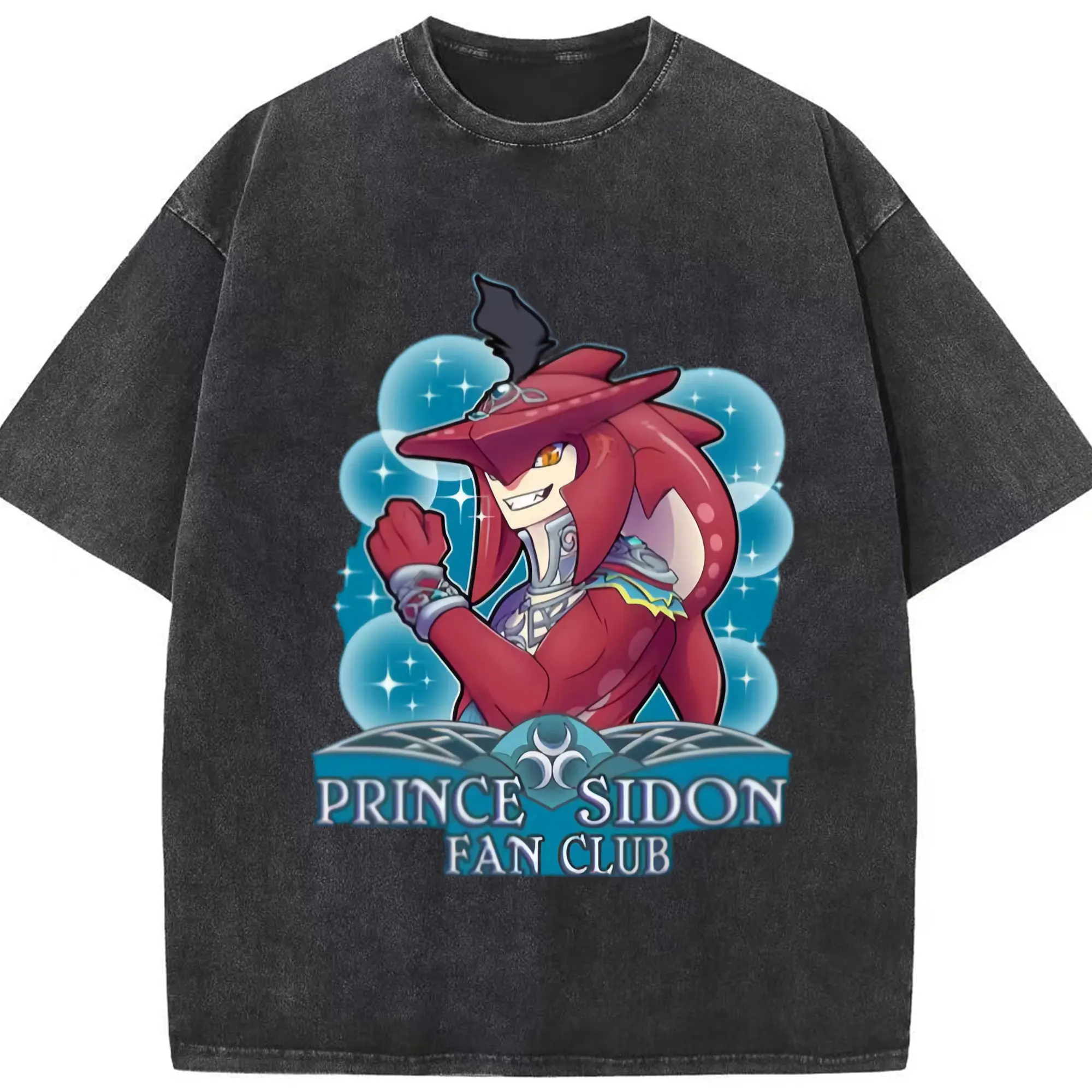 The legend of zelda Sidon vintage t-shirt - Washed Vintage Look 230g Cotton Oversized T-Shirt With Front Heat Transfer Print – Soft, Lightweight, Stylish Fit – Comfortable Casual Wear For Sports & Everyday Use
