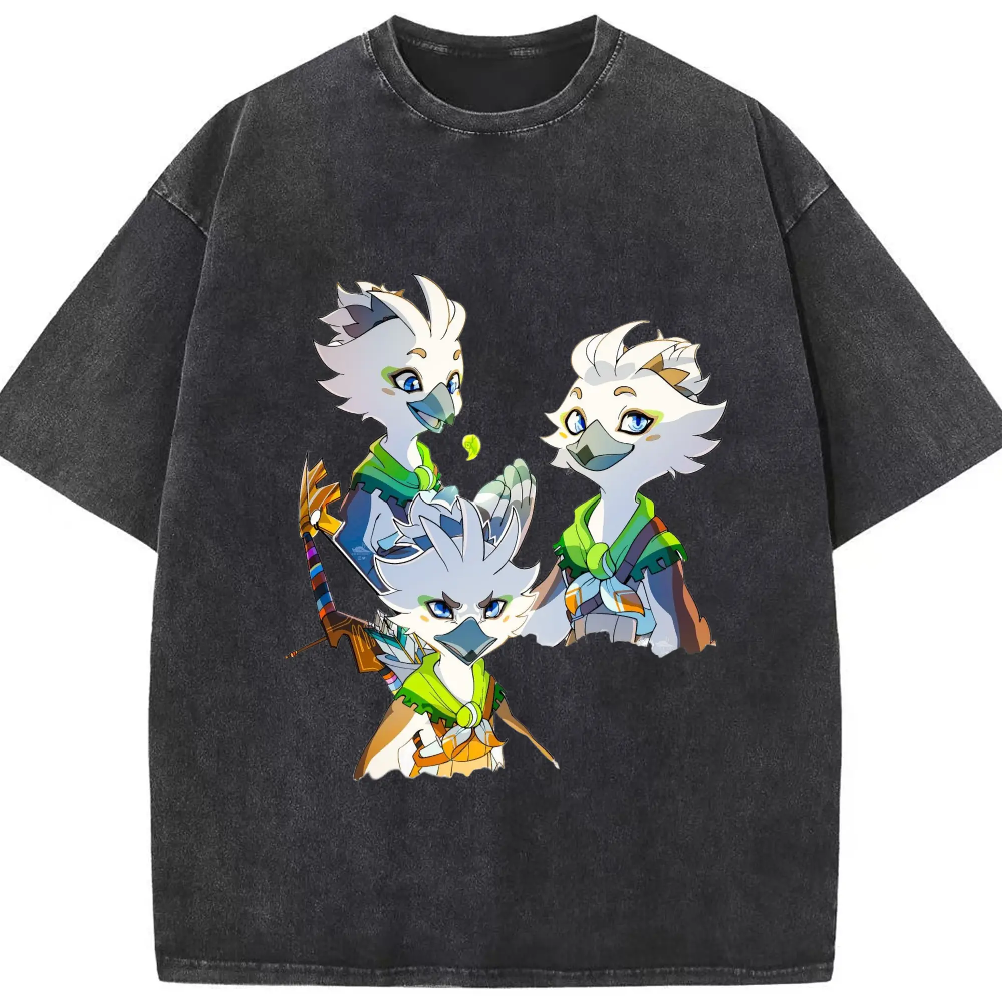 Men's the legend of zelda Tulin collage graphic tee - Washed Vintage Look 230g Cotton Oversized T-Shirt With Front Heat Transfer Print – Soft, Lightweight, Stylish Fit – Comfortable Casual Wear For Sports & Everyday Use