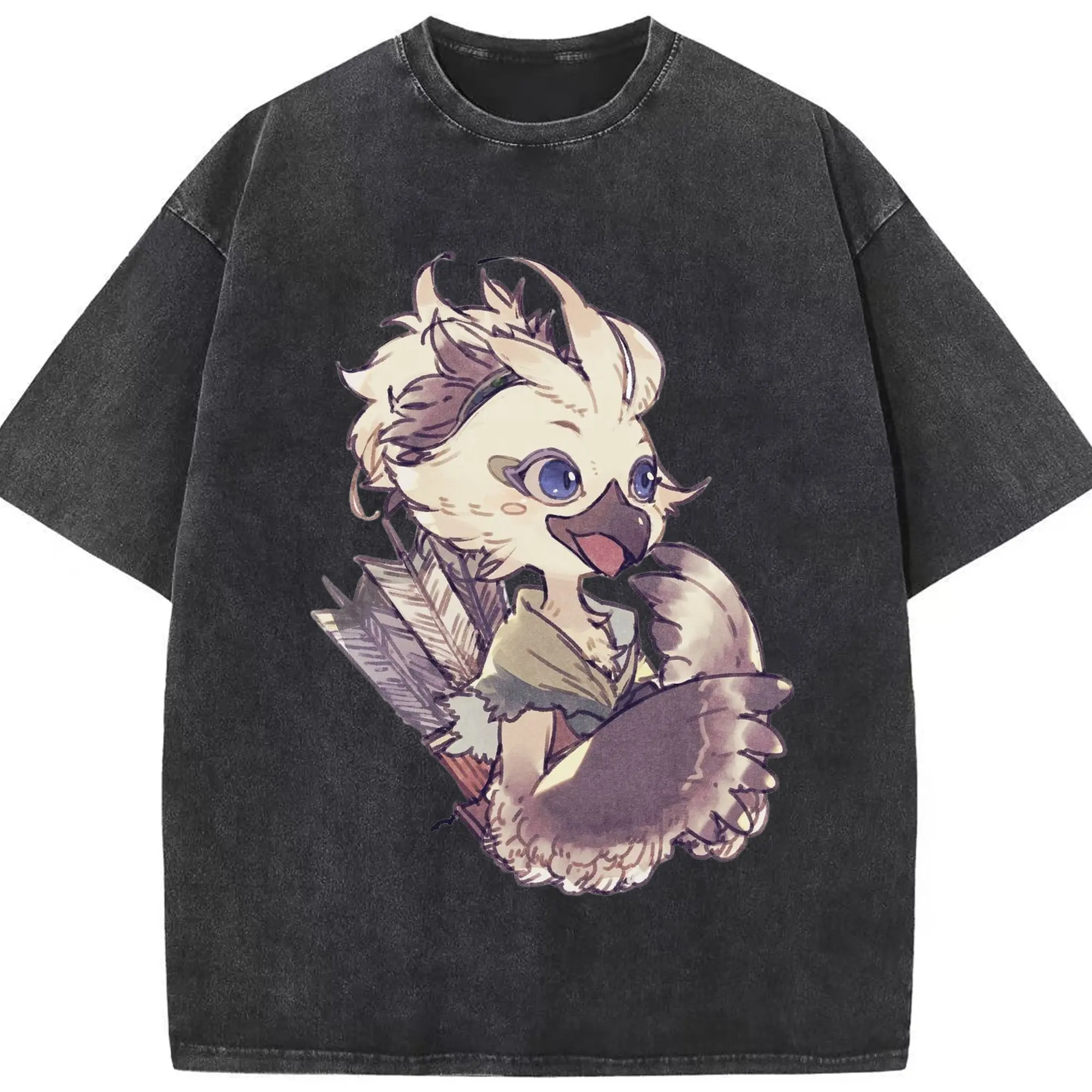 Men's the legend of zelda Tulin graphic t-shirt - Washed Vintage Look 230g Cotton Oversized T-Shirt With Front Heat Transfer Print – Soft, Lightweight, Stylish Fit – Comfortable Casual Wear For Sports & Everyday Use