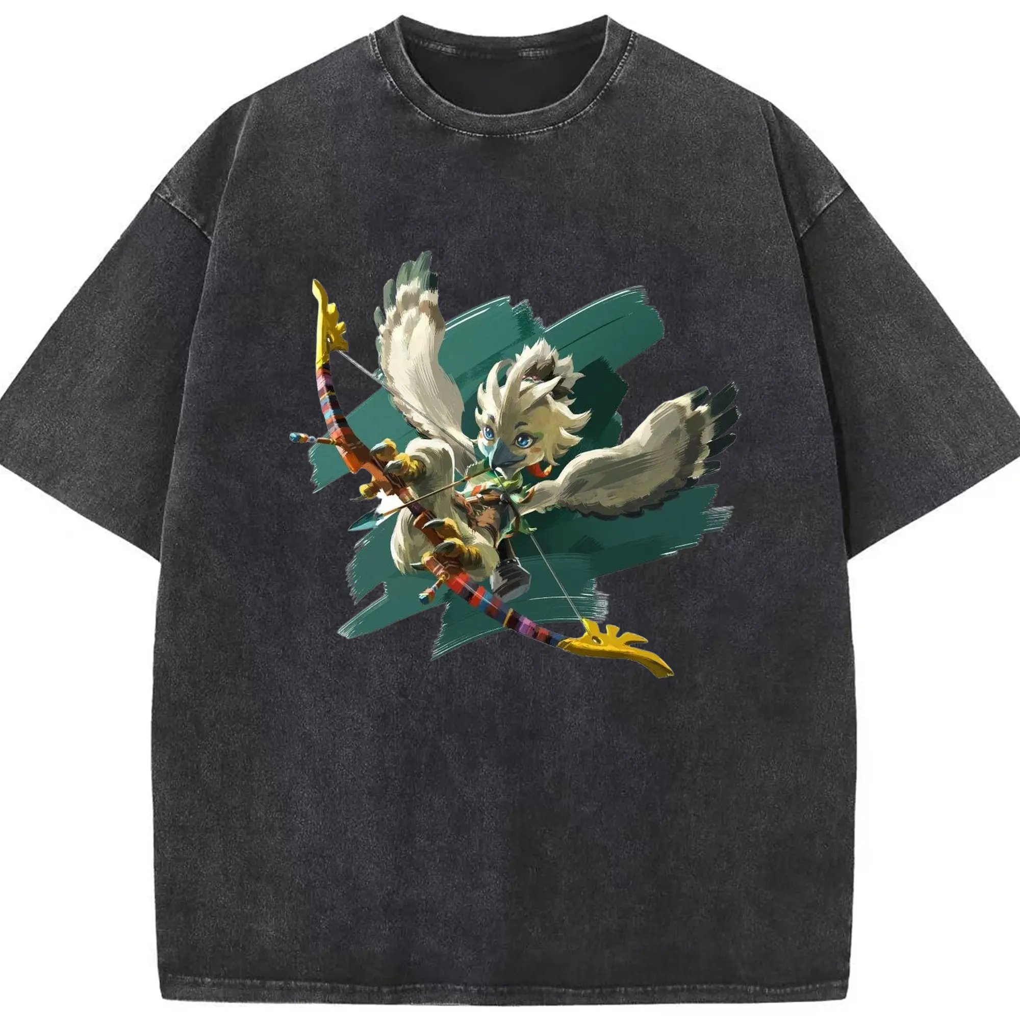 The legend of zelda Tulin  tee - Washed Vintage Look 230g Cotton Oversized T-Shirt With Front Heat Transfer Print – Soft, Lightweight, Stylish Fit – Comfortable Casual Wear For Sports & Everyday Use