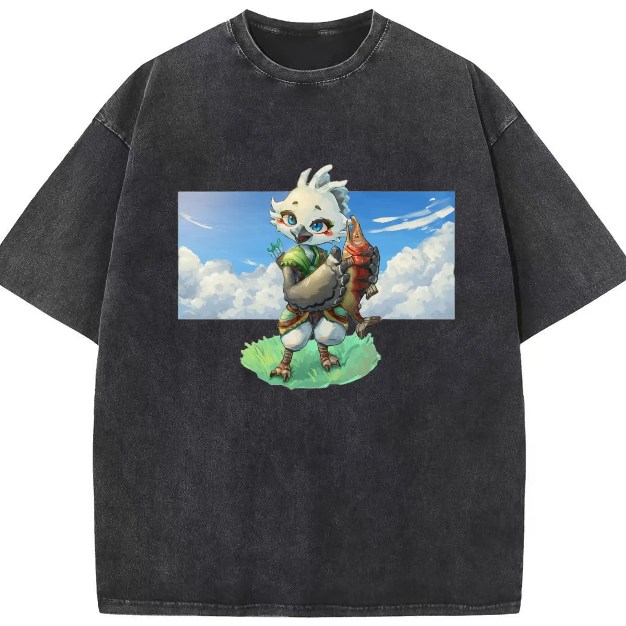 The legend of zelda Tulin graphic tee - Washed Vintage Look 230g Cotton Oversized T-Shirt With Front Heat Transfer Print – Soft, Lightweight, Stylish Fit – Comfortable Casual Wear For Sports & Everyday Use