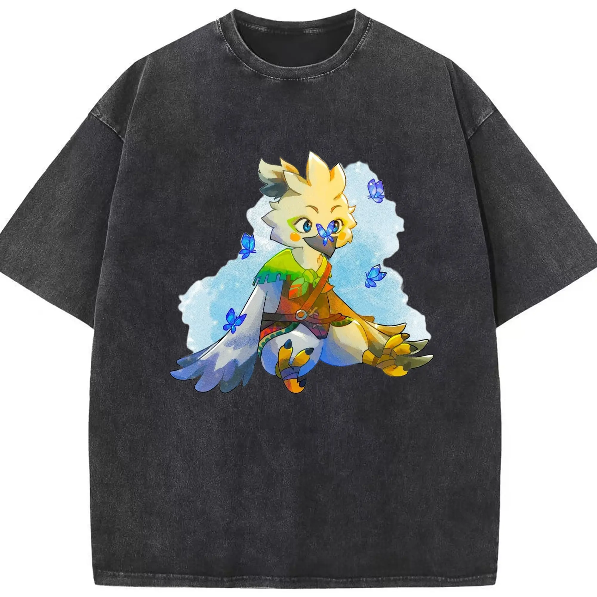 The legend of zelda Tulin graphic t-shirt - Washed Vintage Look 230g Cotton Oversized T-Shirt With Front Heat Transfer Print – Soft, Lightweight, Stylish Fit – Comfortable Casual Wear For Sports & Everyday Use