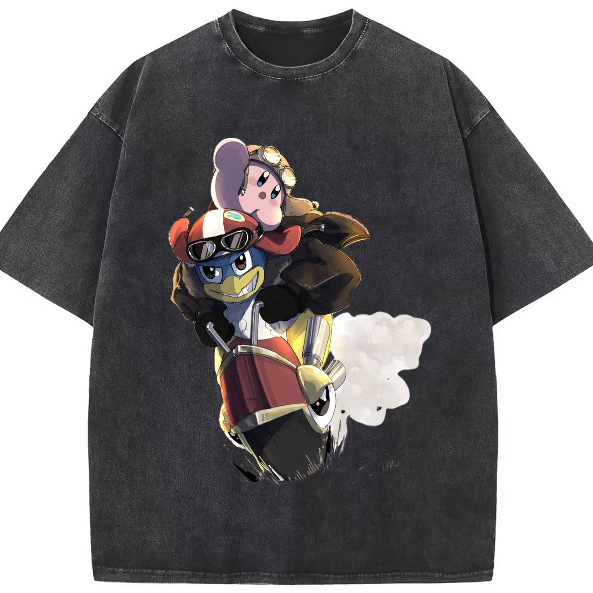 King Dedede and kirby t-shirt - Washed Vintage Look 230g Cotton Oversized T-Shirt With Front Heat Transfer Print – Soft, Lightweight, Stylish Fit – Comfortable Casual Wear For Sports & Everyday Use
