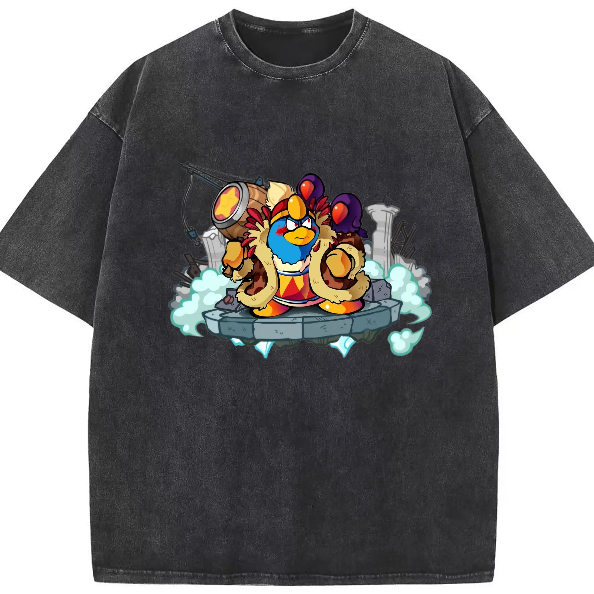 King Dedede art graphic shirt - Washed Vintage Look 230g Cotton Oversized T-Shirt With Front Heat Transfer Print – Soft, Lightweight, Stylish Fit – Comfortable Casual Wear For Sports & Everyday Use