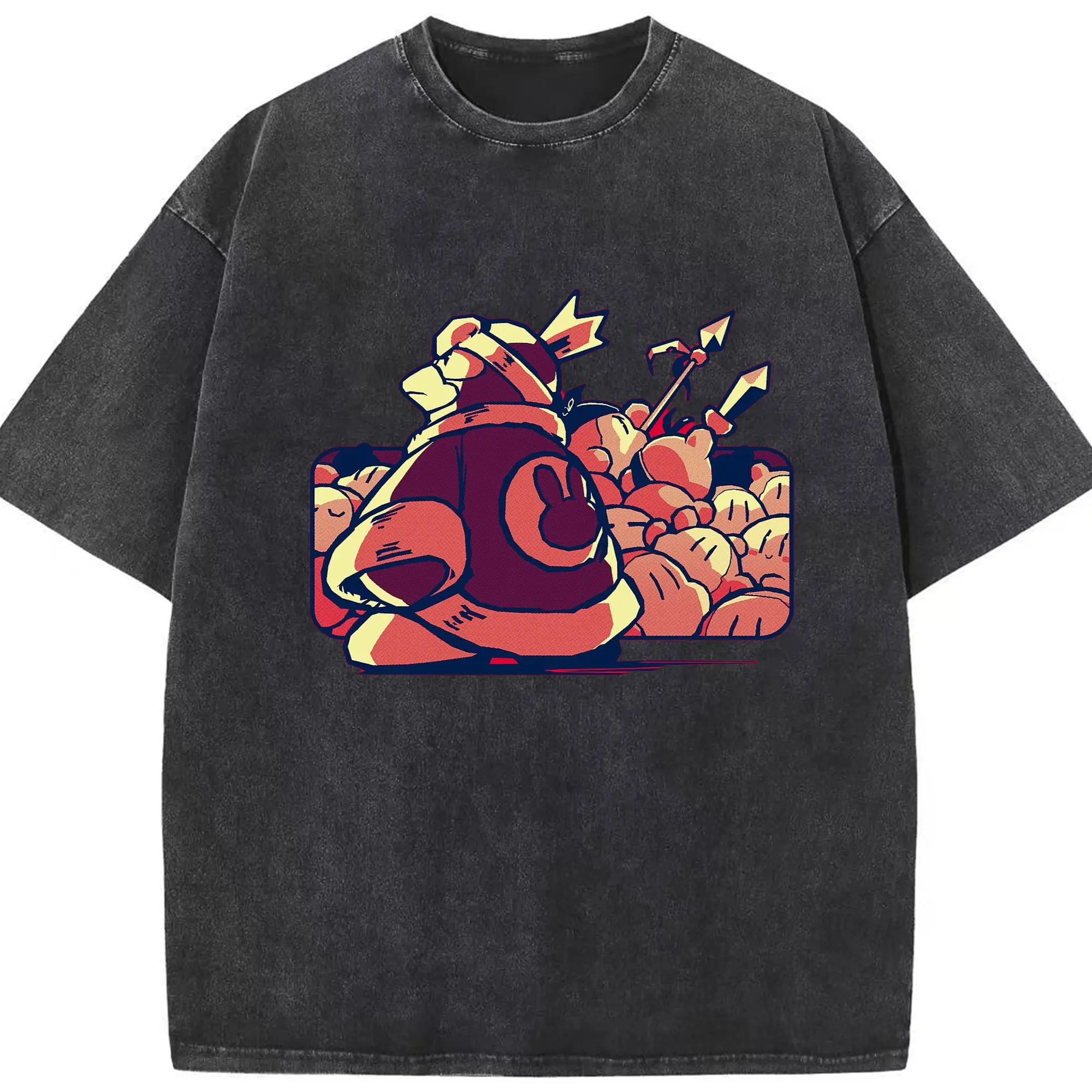 King Dedede cartoon t-shirt - Washed Vintage Look 230g Cotton Oversized T-Shirt With Front Heat Transfer Print – Soft, Lightweight, Stylish Fit – Comfortable Casual Wear For Sports & Everyday Use