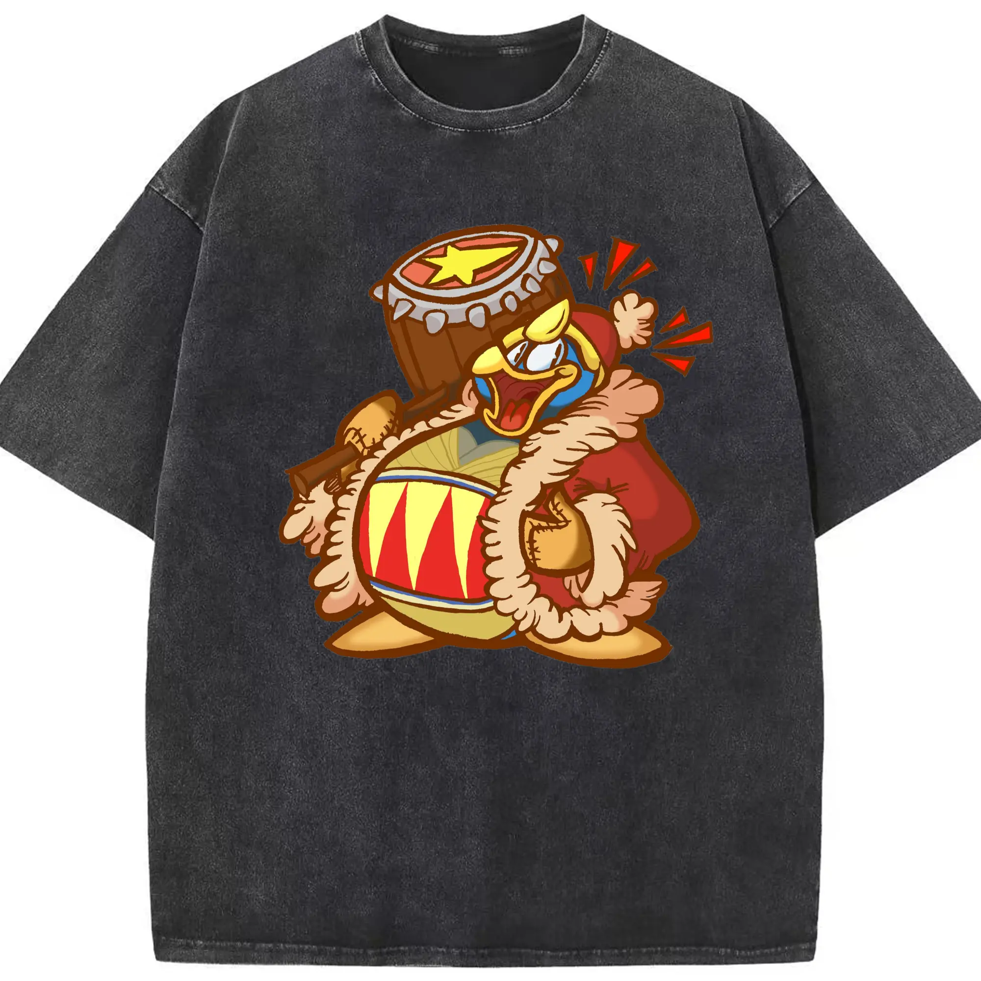 King Dedede graphic t-shirt - Washed Vintage Look 230g Cotton Oversized T-Shirt With Front Heat Transfer Print – Soft, Lightweight, Stylish Fit – Comfortable Casual Wear For Sports & Everyday Use