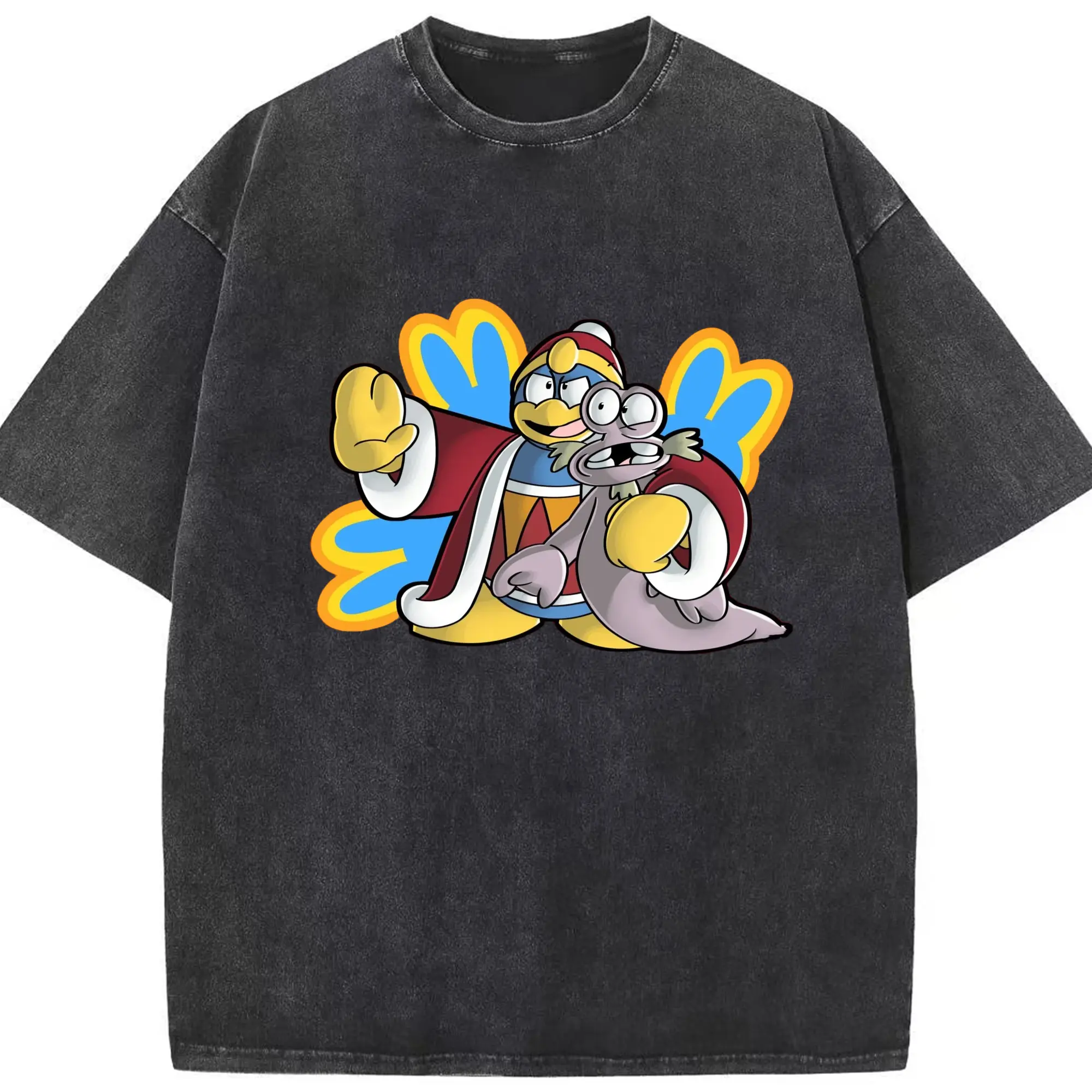 King Dedede graphic t-shirts - Washed Vintage Look 230g Cotton Oversized T-Shirt With Front Heat Transfer Print – Soft, Lightweight, Stylish Fit – Comfortable Casual Wear For Sports & Everyday Use
