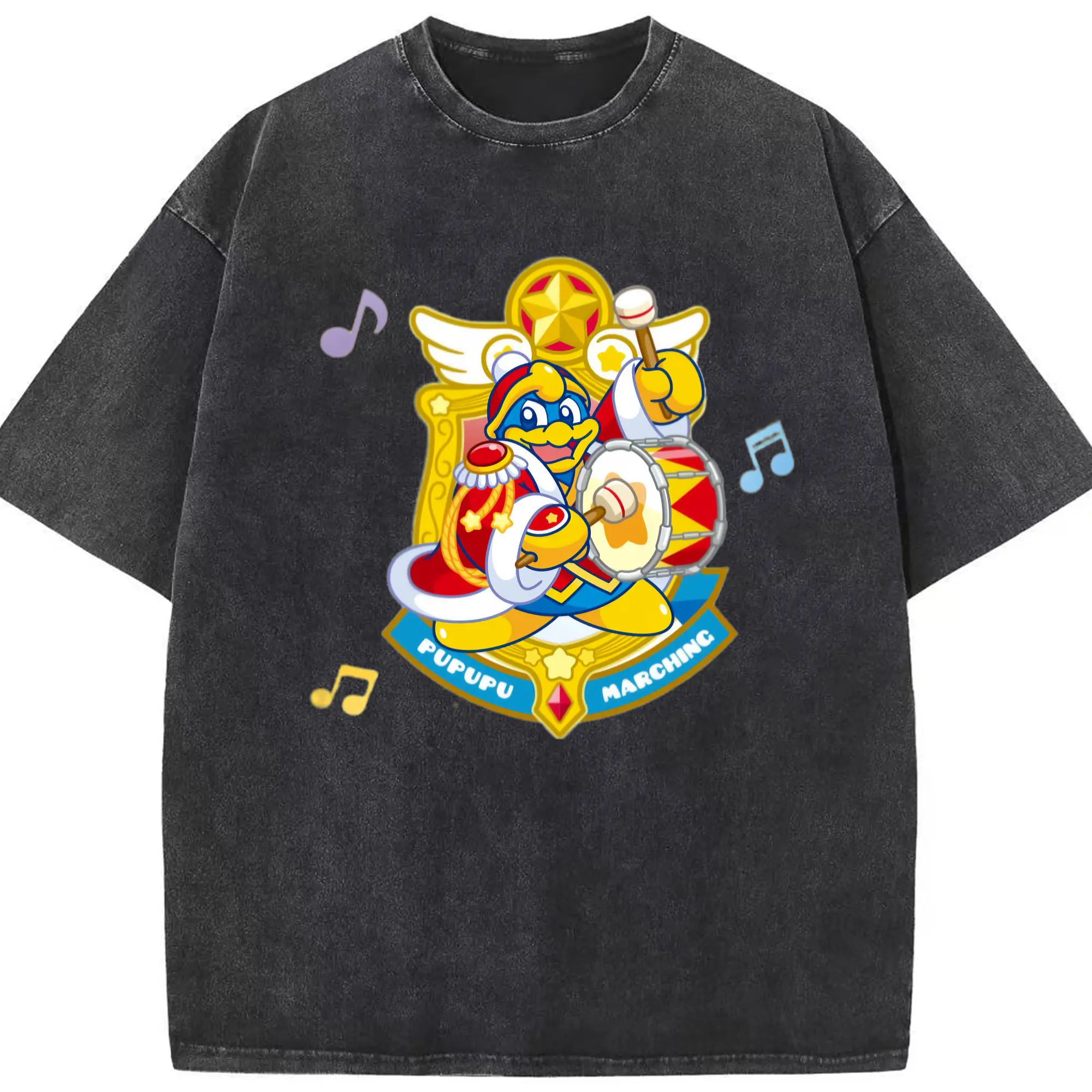 King Dedede icon t-shirt - Washed Vintage Look 230g Cotton Oversized T-Shirt With Front Heat Transfer Print – Soft, Lightweight, Stylish Fit – Comfortable Casual Wear For Sports & Everyday Use