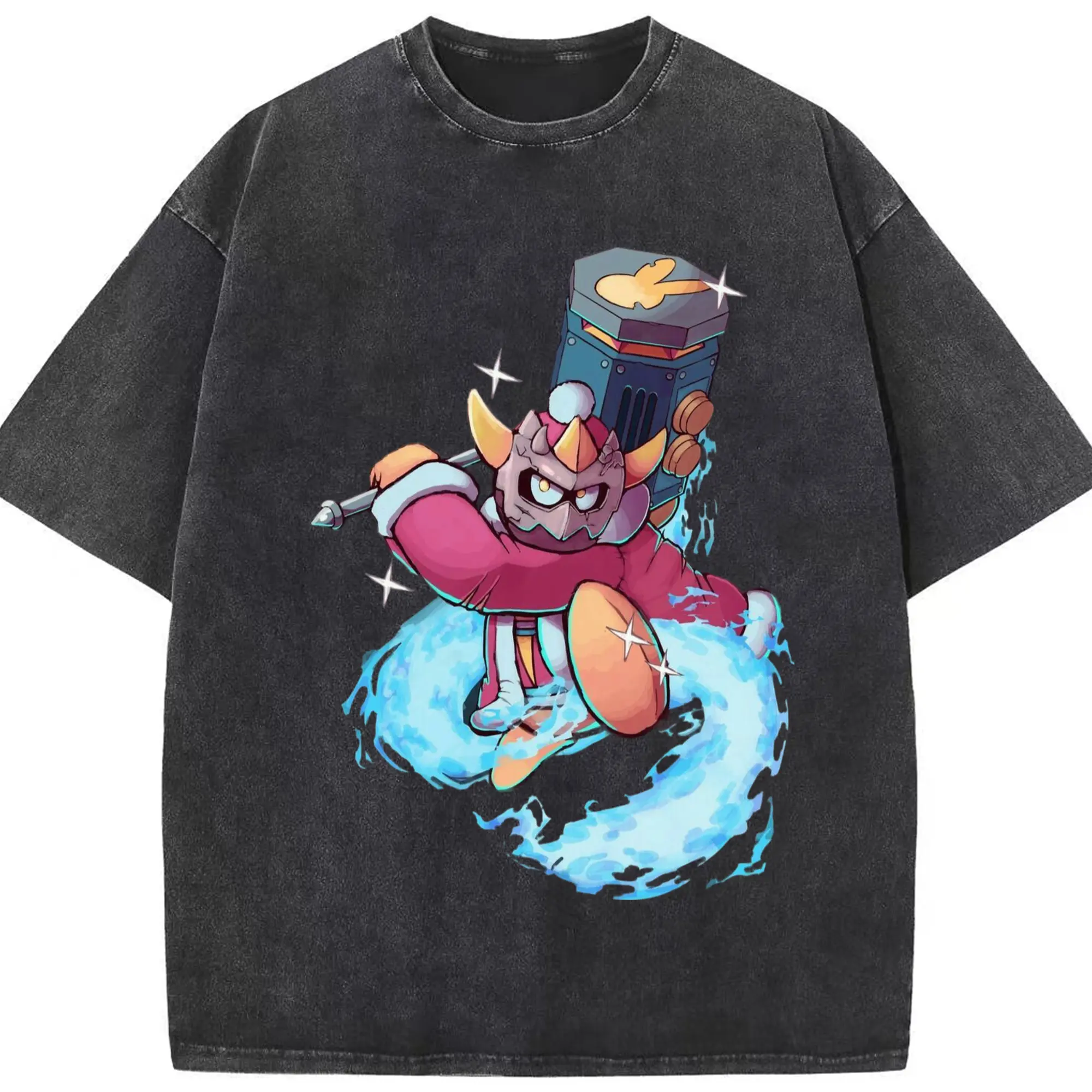 King Dedede Kirby Classic Tee - Washed Vintage Look 230g Cotton Oversized T-Shirt With Front Heat Transfer Print – Soft, Lightweight, Stylish Fit – Comfortable Casual Wear For Sports & Everyday Use