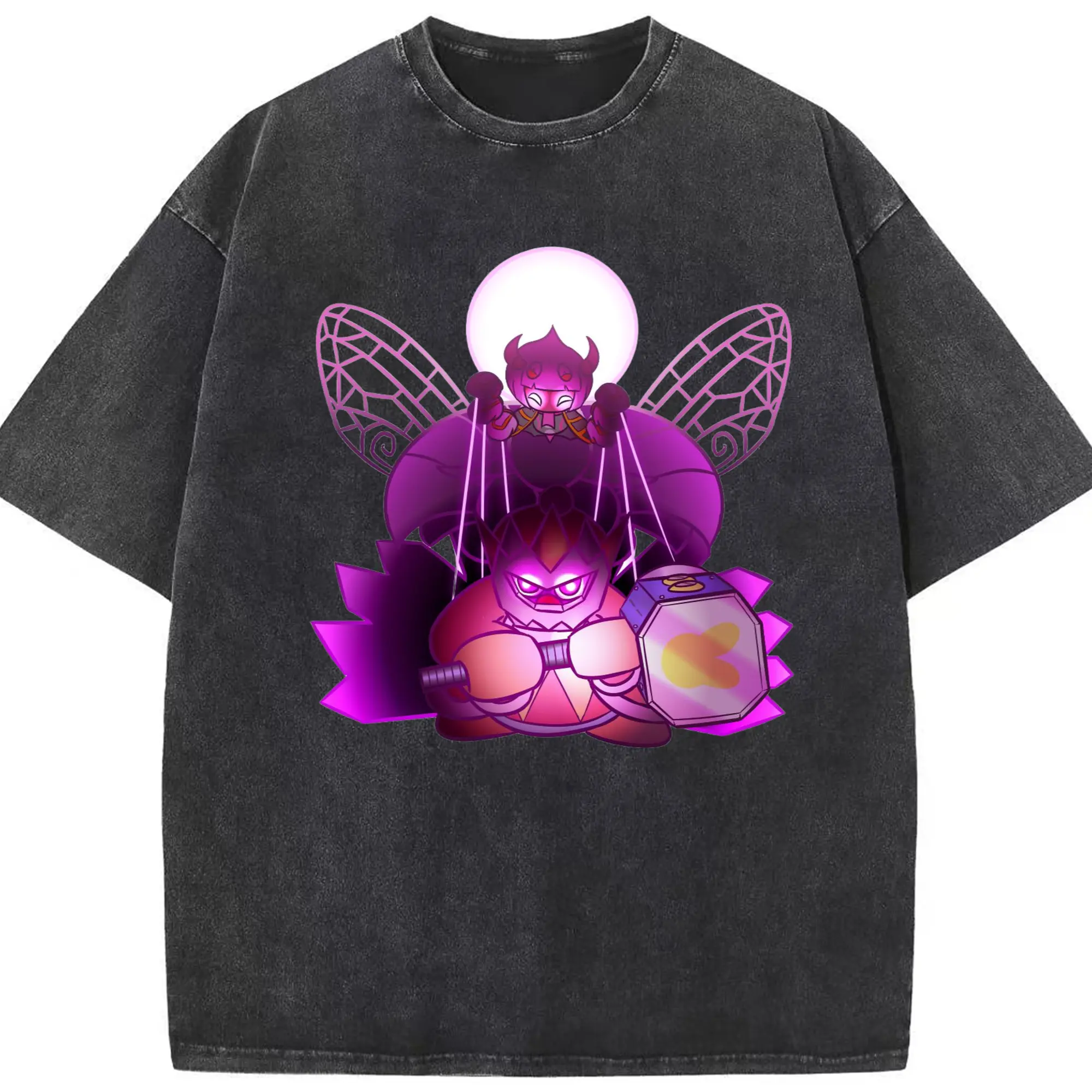 King Dedede Kirby Classic T-Shirt - Washed Vintage Look 230g Cotton Oversized T-Shirt With Front Heat Transfer Print – Soft, Lightweight, Stylish Fit – Comfortable Casual Wear For Sports & Everyday Use