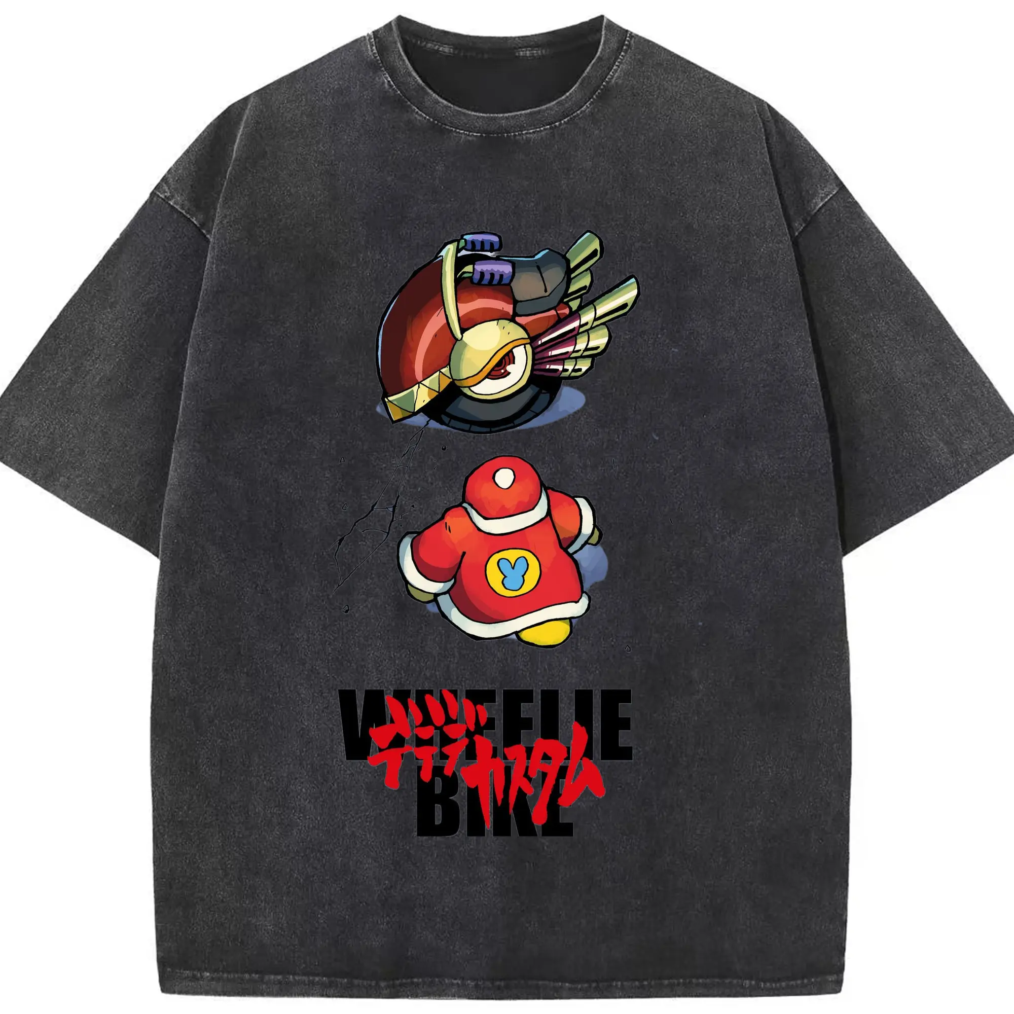 King Dedede retro t-shirt - Washed Vintage Look 230g Cotton Oversized T-Shirt With Front Heat Transfer Print – Soft, Lightweight, Stylish Fit – Comfortable Casual Wear For Sports & Everyday Use