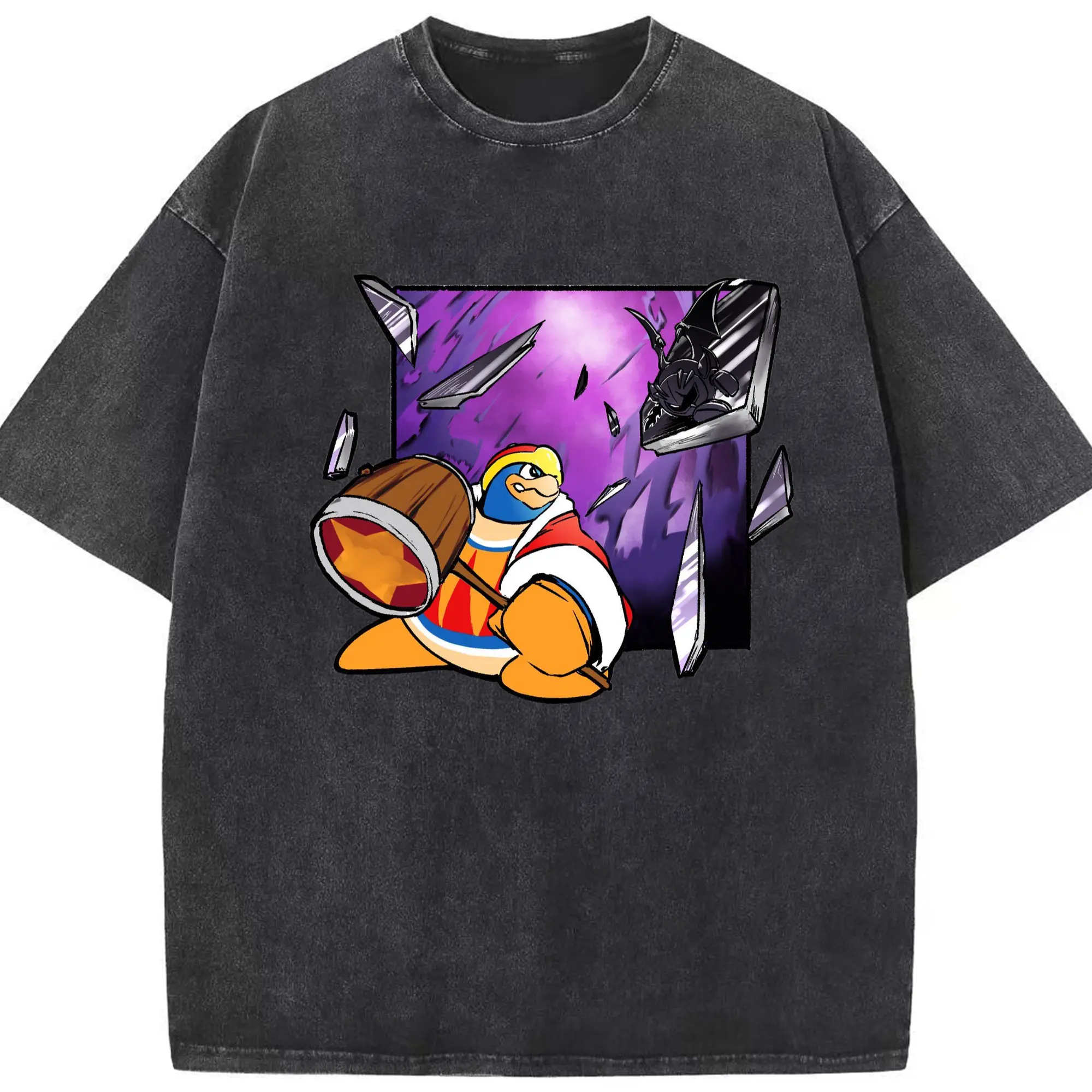 King Dedede tee - Washed Vintage Look 230g Cotton Oversized T-Shirt With Front Heat Transfer Print – Soft, Lightweight, Stylish Fit – Comfortable Casual Wear For Sports & Everyday Use