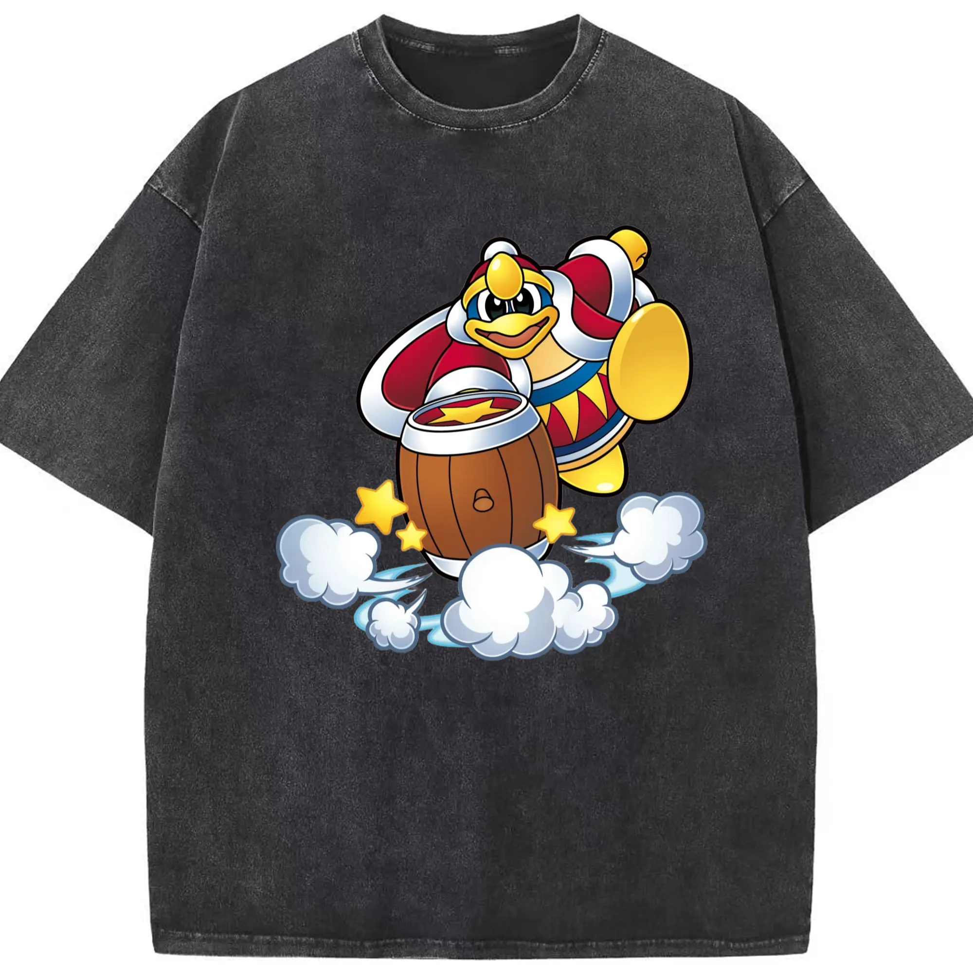 King Dedede t-shirt - Washed Vintage Look 230g Cotton Oversized T-Shirt With Front Heat Transfer Print – Soft, Lightweight, Stylish Fit – Comfortable Casual Wear For Sports & Everyday Use