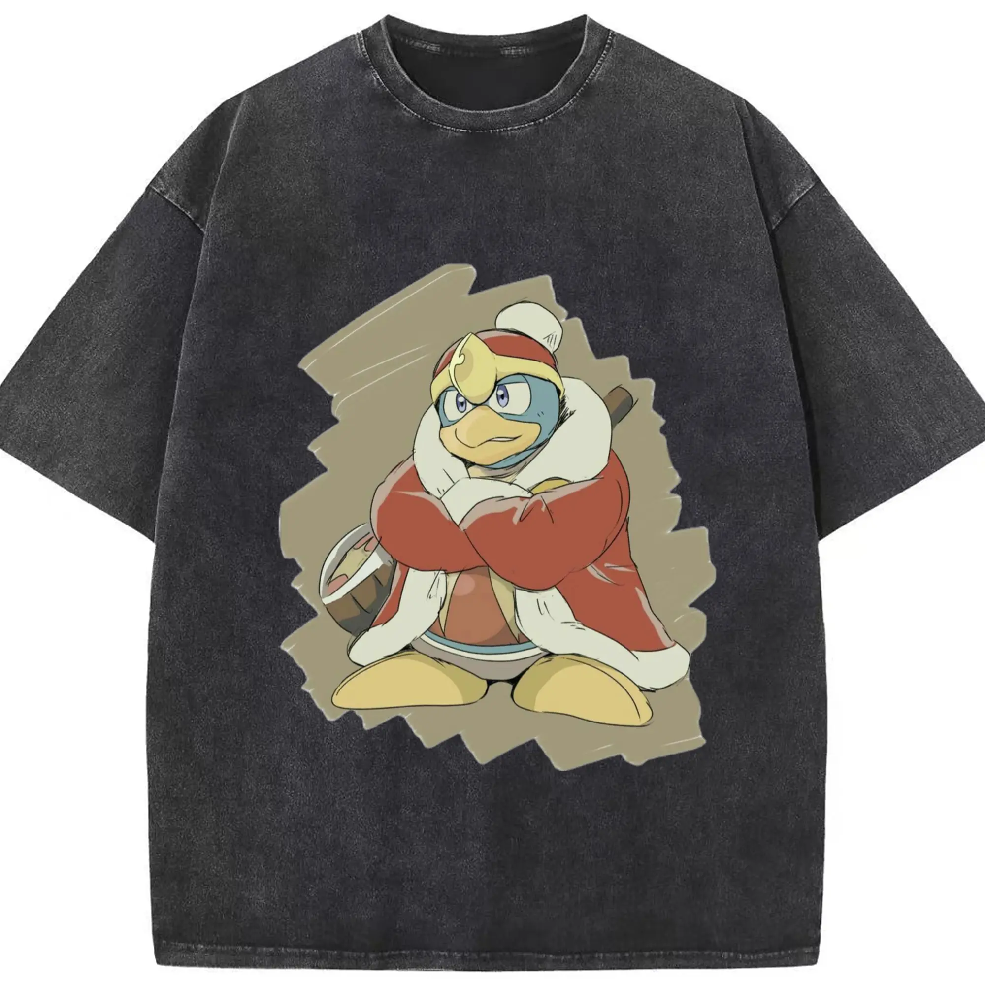 Men's King Dedede Kirby Classic T-Shirt - Washed Vintage Look 230g Cotton Oversized T-Shirt With Front Heat Transfer Print – Soft, Lightweight, Stylish Fit – Comfortable Casual Wear For Sports & Everyday Use