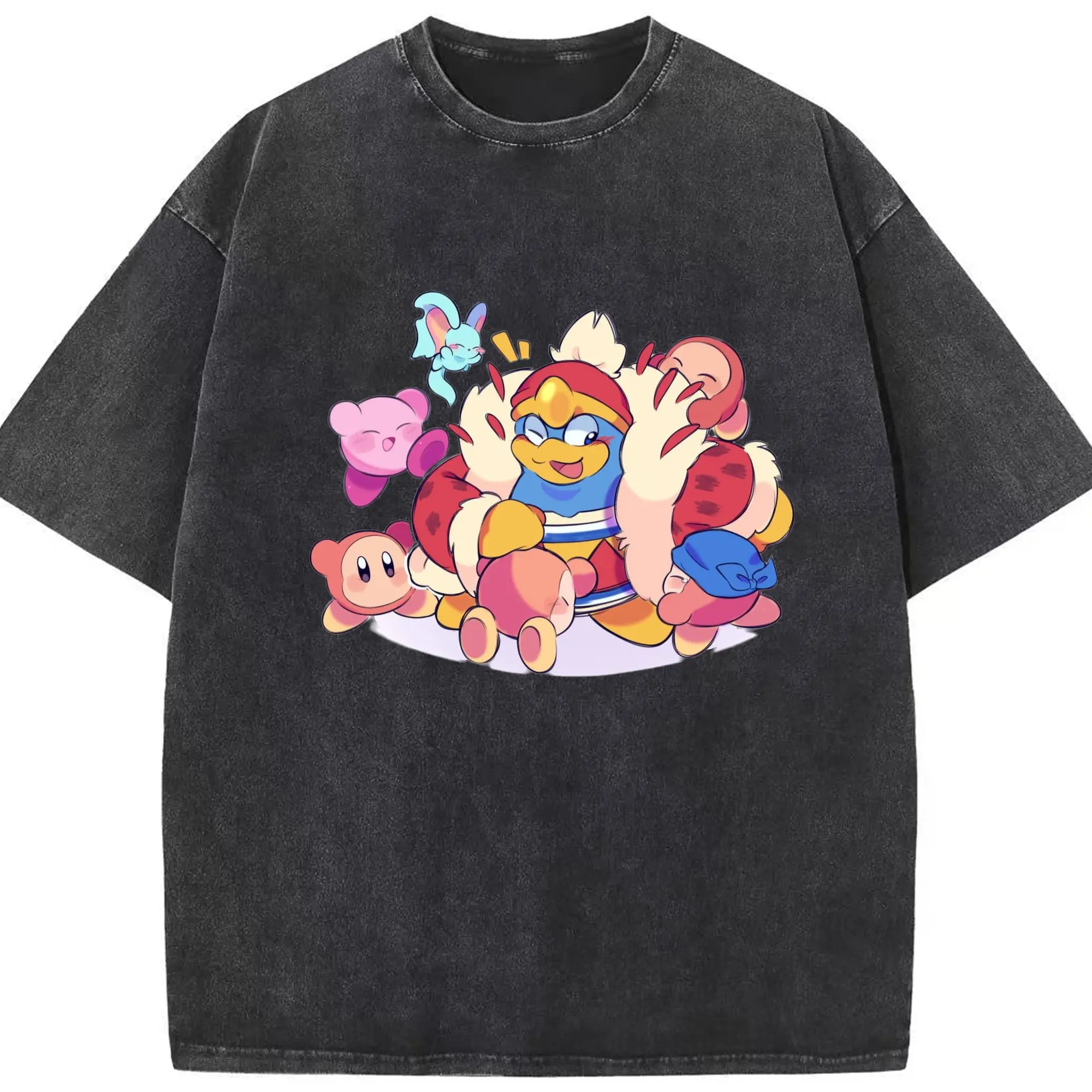 Youth King Dedede Kirby Classic T-Shirt - Washed Vintage Look 230g Cotton Oversized T-Shirt With Front Heat Transfer Print – Soft, Lightweight, Stylish Fit – Comfortable Casual Wear For Sports & Everyday Use