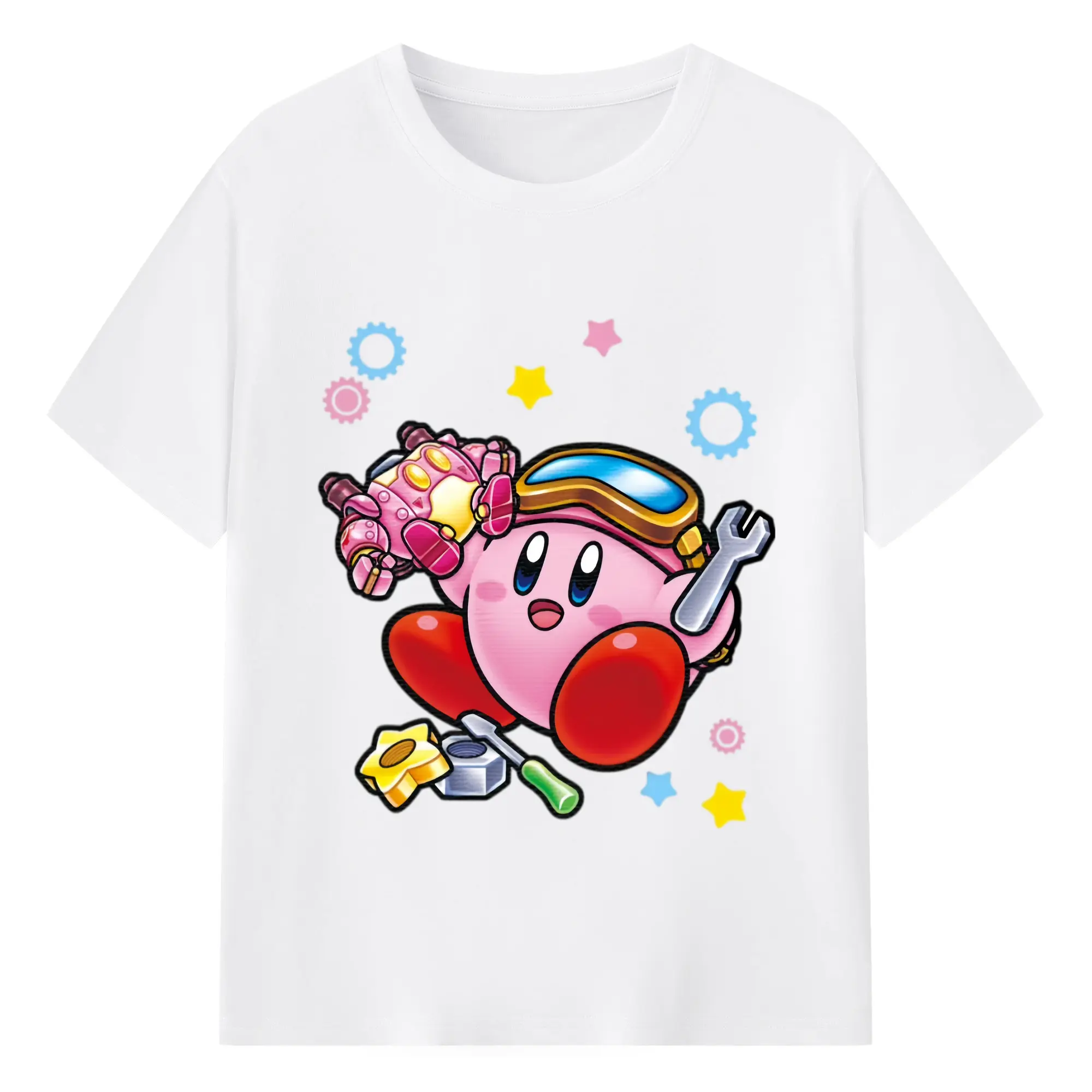 Kirby collage graphic t-shirt - 180g Cotton T-Shirt With Front Heat Transfer Print – Soft, Lightweight, Fitted Design – Comfortable Casual Wear For Sports & Everyday Use
