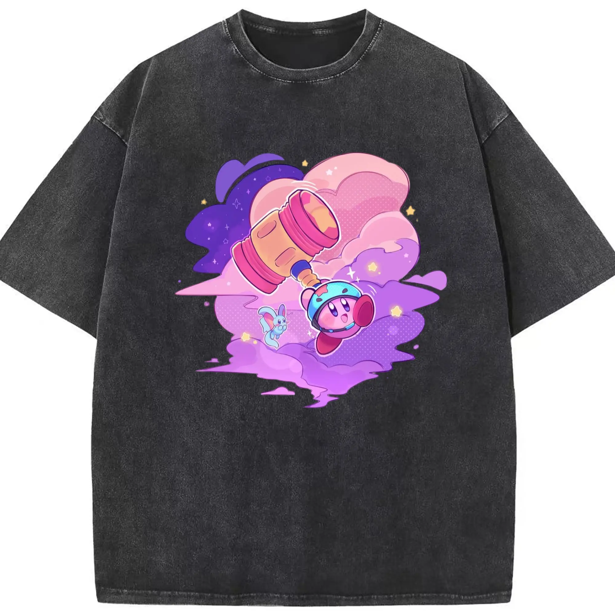 Nintendo kirby t shirt​ - Washed Vintage Look 230g Cotton Oversized T-Shirt With Front Heat Transfer Print – Soft, Lightweight, Stylish Fit – Comfortable Casual Wear For Sports & Everyday Use